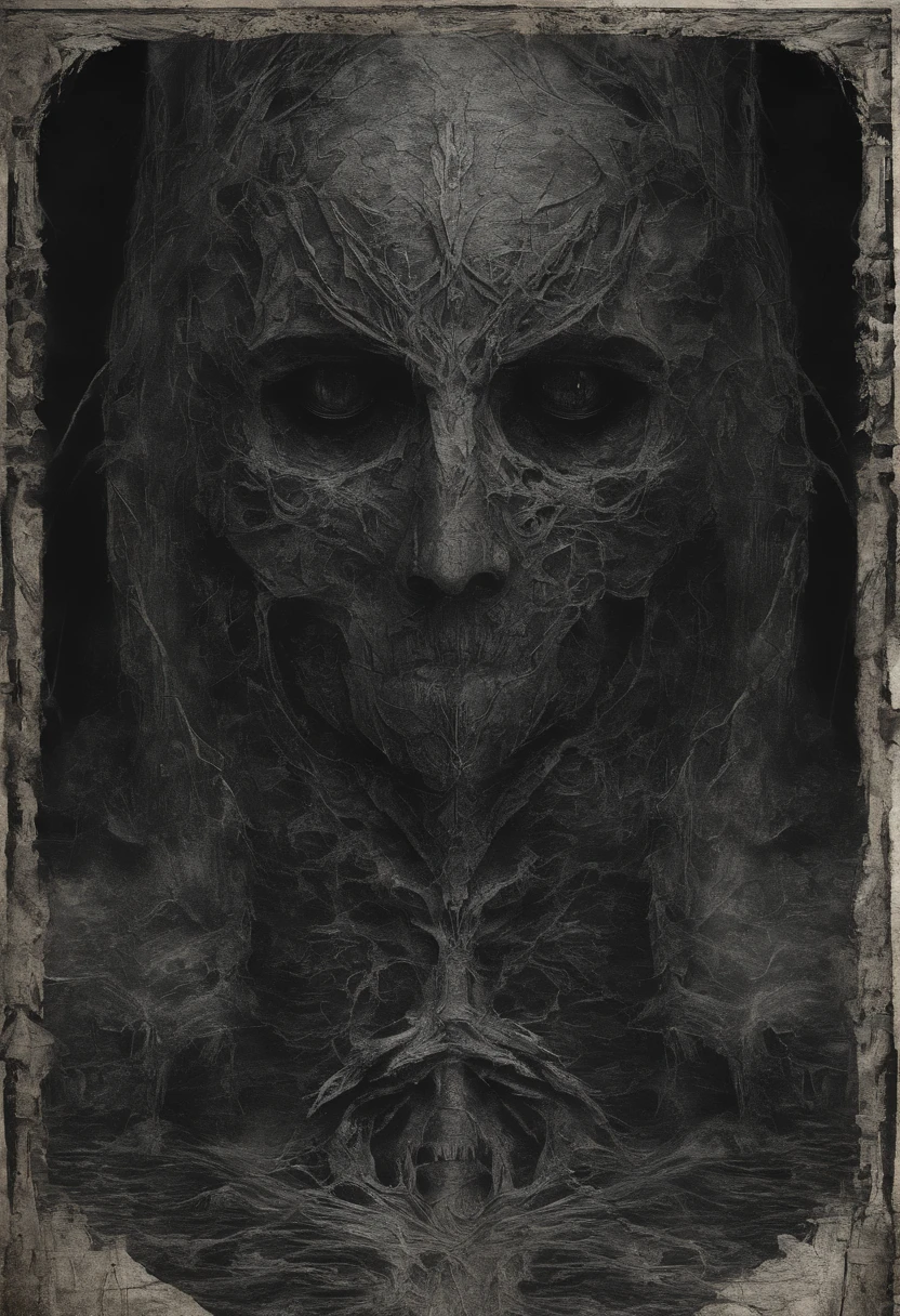 Mulher muito velho, it looks like a corpse, metade de seu rosto deformado, mendigo, sujo, olhar irritado, cabelos grisalhos curtos, pale wrinkled skin, pupilas amareladas, postura curvada, cintura para cima, olhar penetrante e maligno, longo manto preto, Roupas rasgadas, Manto de penas de corvo nas costas, lado esquerdo do corpo coberto com faixas e capuz, mistborn, Posto de gasolina escuro, horror, medo, assustador, suspense, Misterioso