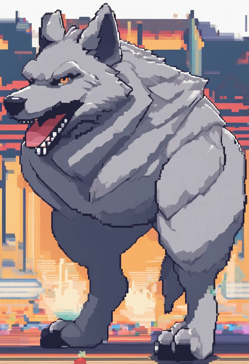 suigi, wolf, grey fur, chubby, thick thighs, barazoku, huge ass, solo, back view, balls, clapping ass, teasing