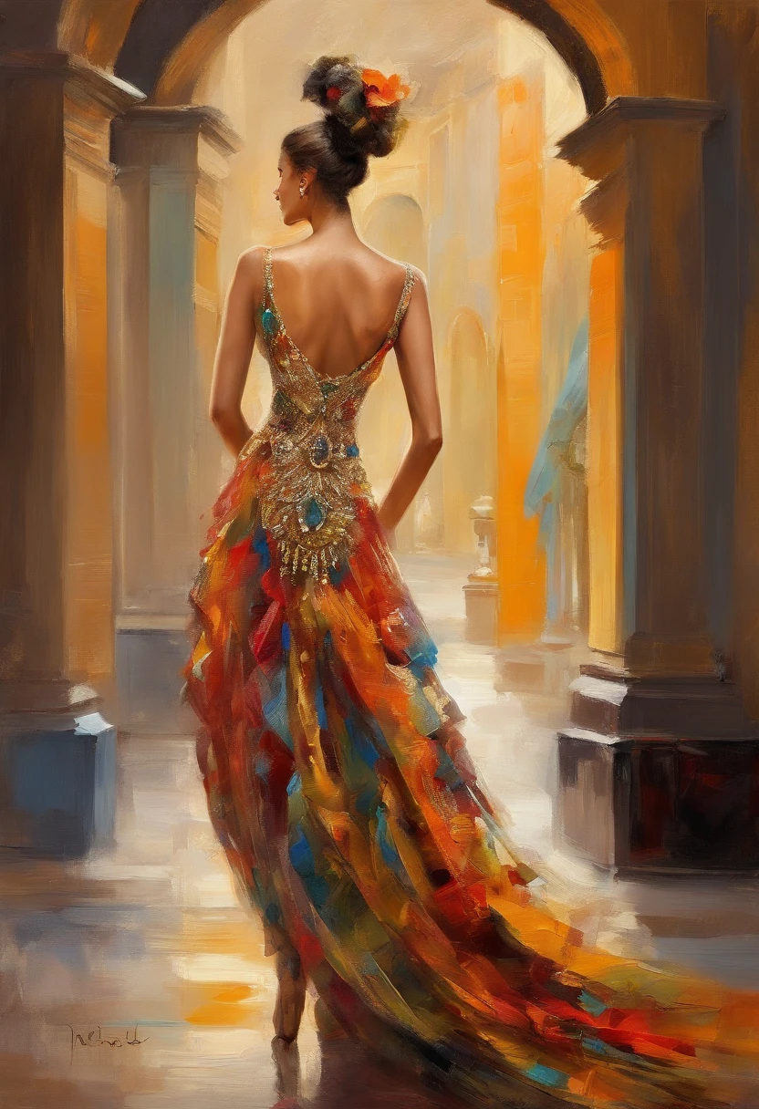 best quality,ultra-detailed,rich colors,highres,portrait,fashion illustrations,golden lighting,vibrant atmosphere,exquisite details,elegant style,masterpiece:1.2,extravagant,fine jewelry,sparkling diamonds,colorful embroidery,opulent design,luxurious fabrics,flowing gown,refined makeup,confident pose,intense gaze,stunning background,ornate architecture,artistic flair,glamorous ambiance,elaborate decorations,sophisticated elegance,striking contrast,fashion-forward,exclusive luxury,rockefeller center,cultural fusion,mexican heritage,vibrant culture,latin american influence.