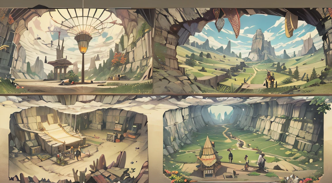 Storyboard，A sound of organs，There really was a downward secret passage。The skewers pass through secret passages，Came to a big cave again，It's as big as a football field，There are meadows，There are flowers，There is also an underground river，When I look up, I can see the blue sky，I don't know where it will fly up from here。
It's so beautiful here！It's like a paradise，Old devil, you are quite good at finding places！