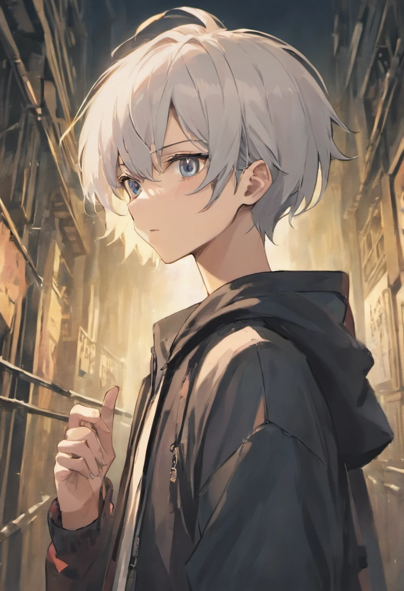 male skinny hipster with white hair and pointed ears, wearing small glasses, soft jawline, femboy, wearing black and white clothing (Pale skin tone) has short hair, wearing hipster outfit
