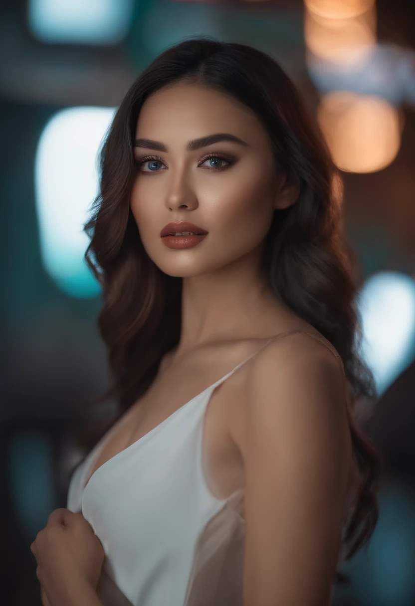 Realistic photo face cyber park 8K RGB light