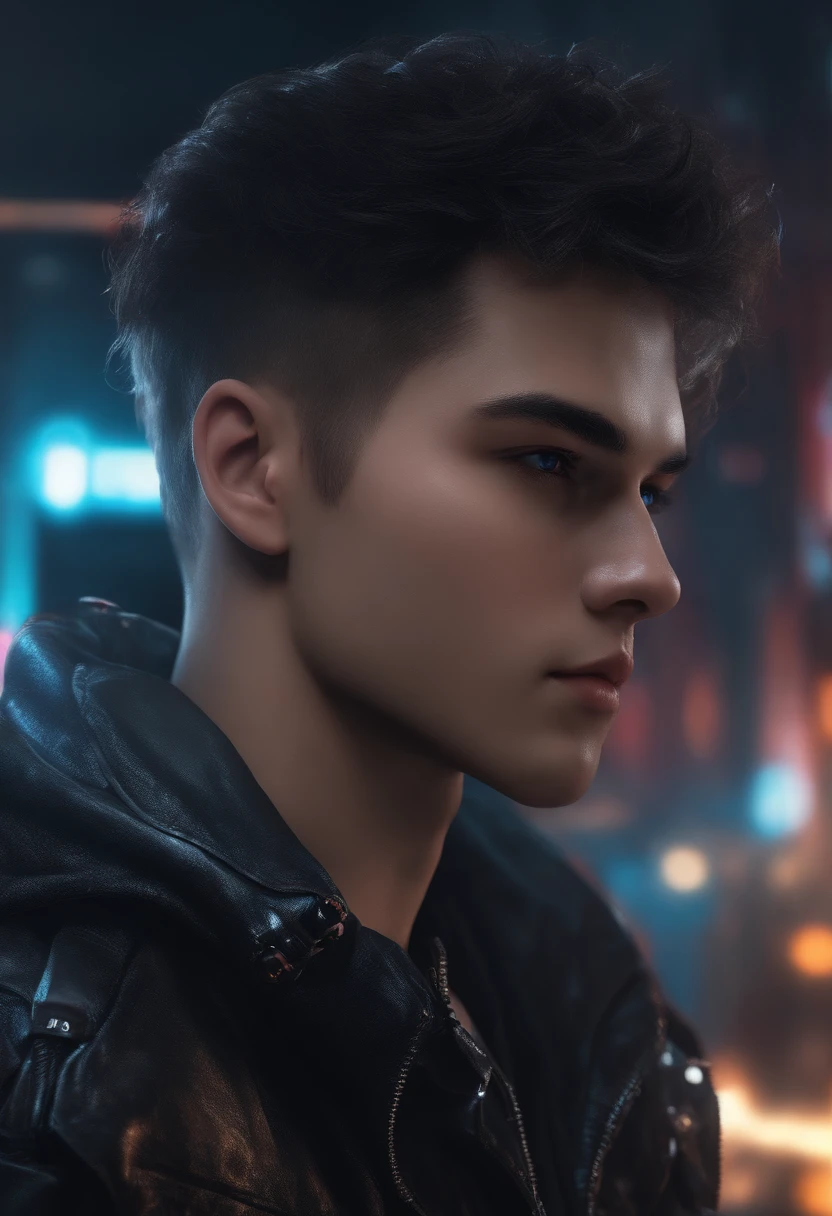 Change background cyberpunk handsome boy, realistic face, 8k, ultra realistic,