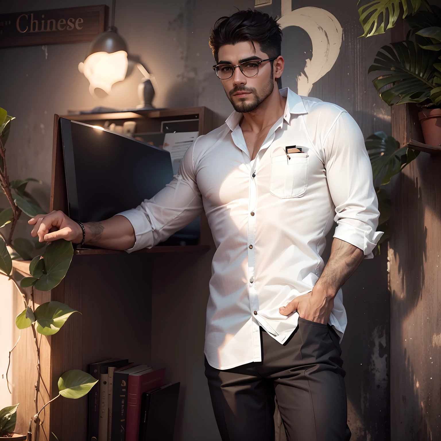 My picture handsome man on body with pants and white shirt