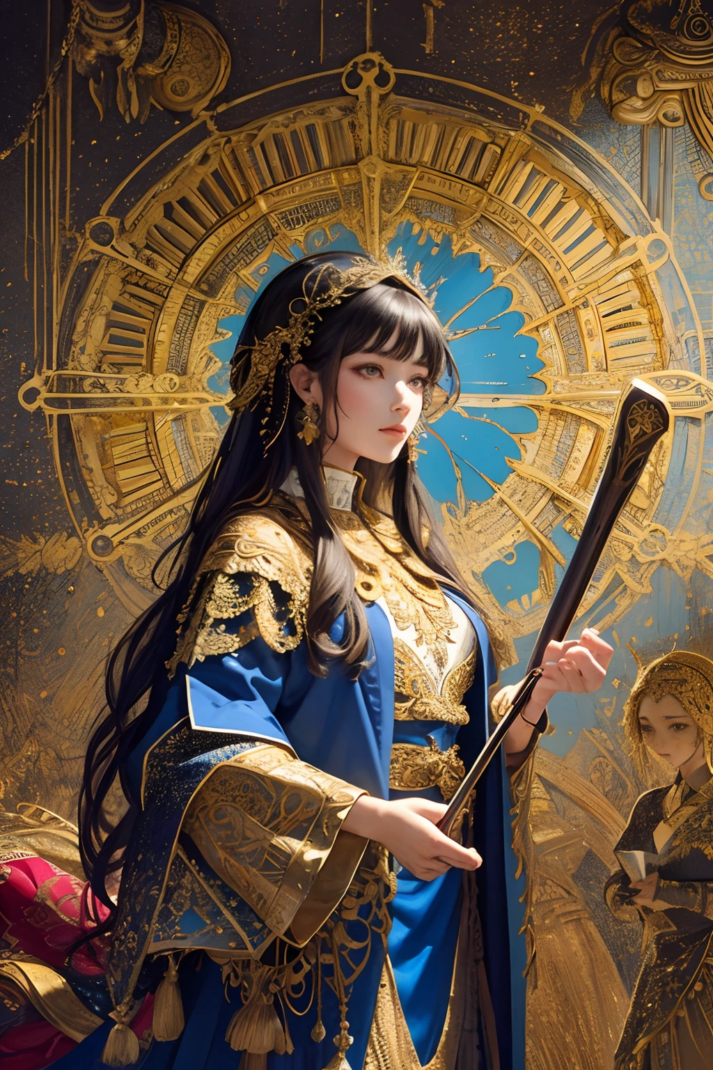 (masterpiece, top quality, best quality, official art, beautiful and aesthetic:1.2), (1girl), extreme detailed,colorful,highest detailed, official art, unity 8k wallpaper, ultra detailed, beautiful and aesthetic, beautiful, masterpiece, best quality, (zentangle, mandala, tangle, entangle) ,holy light,gold foil,gold leaf art,glitter drawing, PerfectNwsjMajic