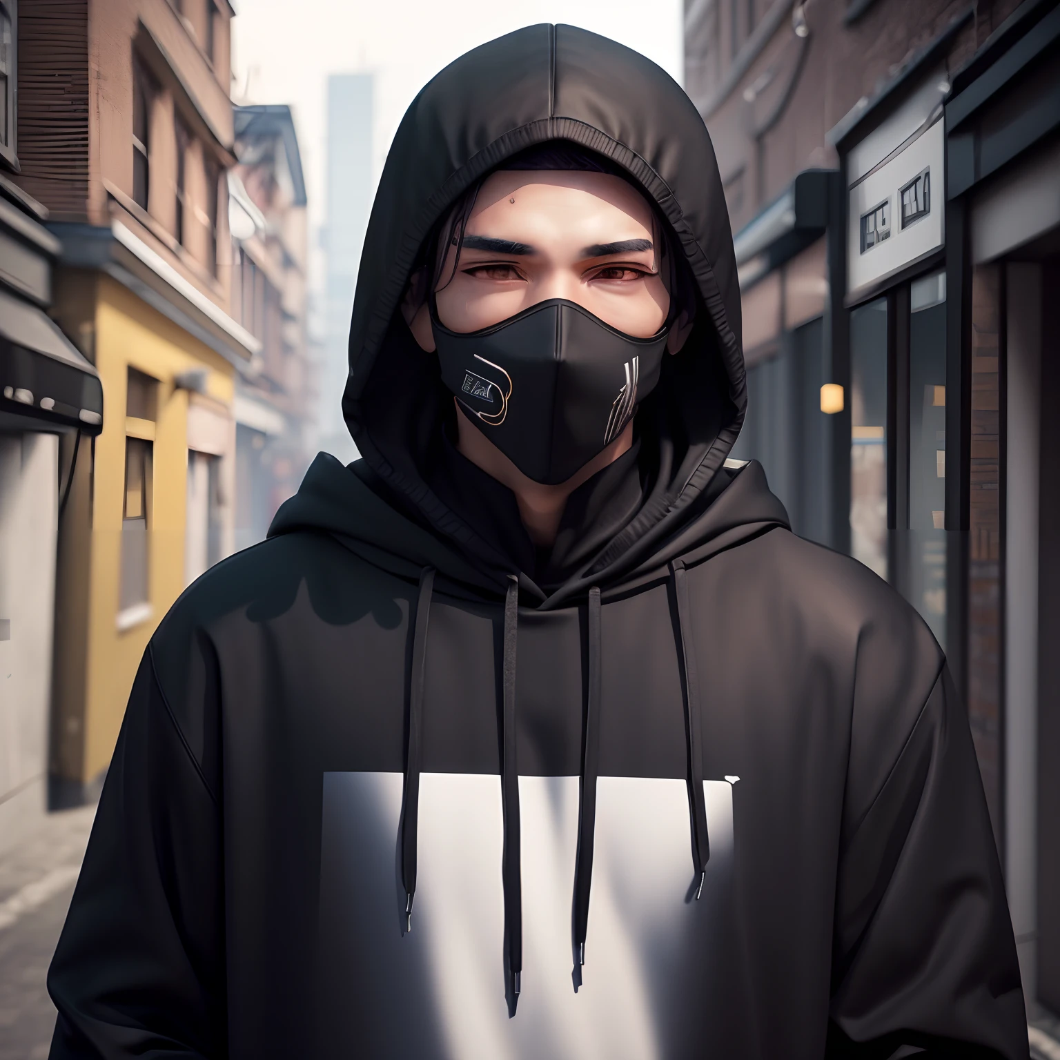 arafed man wearing a black hoodie and a black mask, 3 d render character art 8 k, 8k portrait render, hyper-realistic cyberpunk style, realistic clothing, cyberpunk street goon, hyper realistic style, highly detailed character, wearing cyberpunk streetwear, cinematic full character, no hood | | realistic shaded, realistically rendered clothing, realistic artstyle