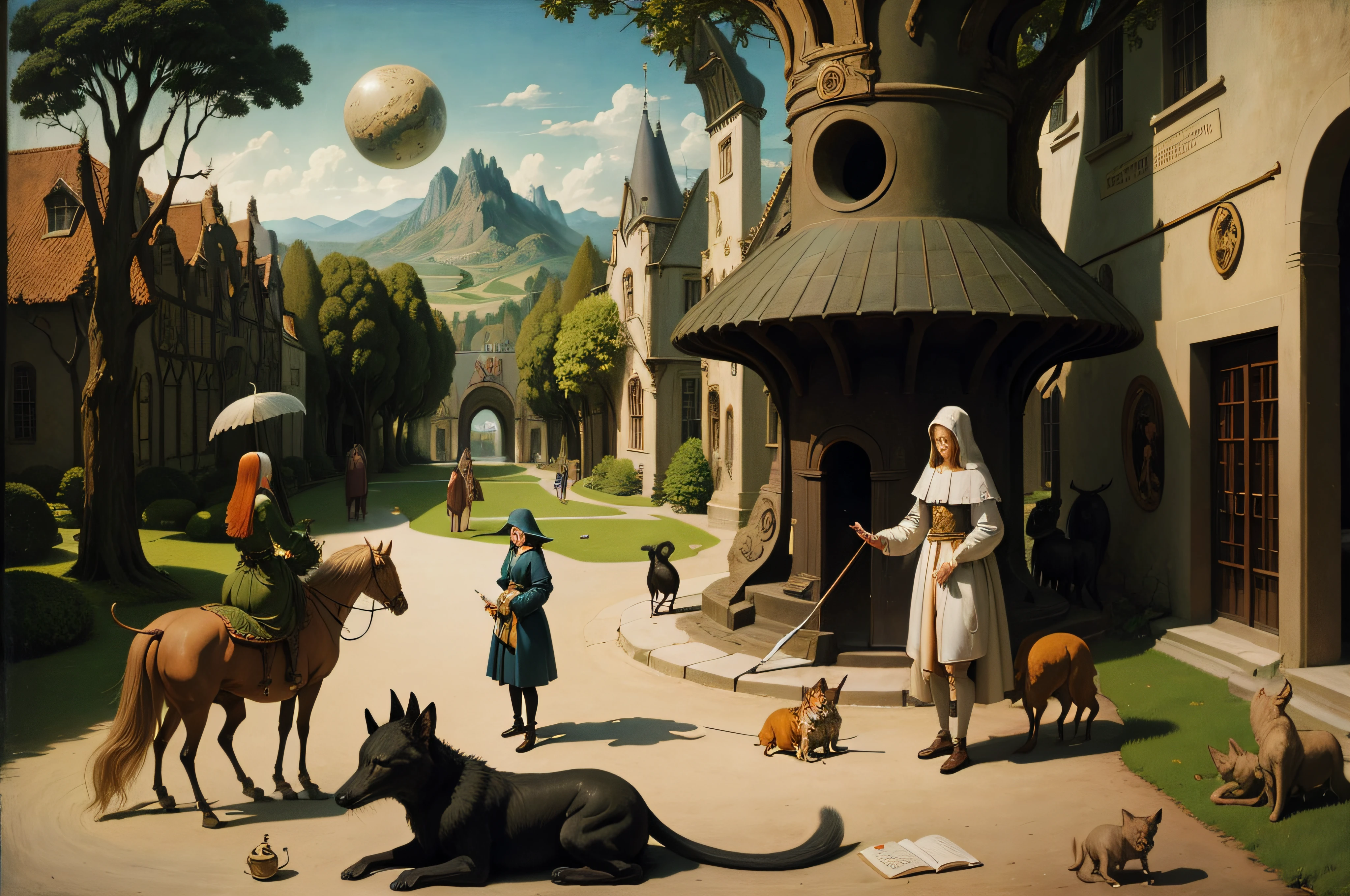 Surrealism people and animals, Fancy , painting, Hieronymus Bosch, Garden of Earthly Delights very sharp