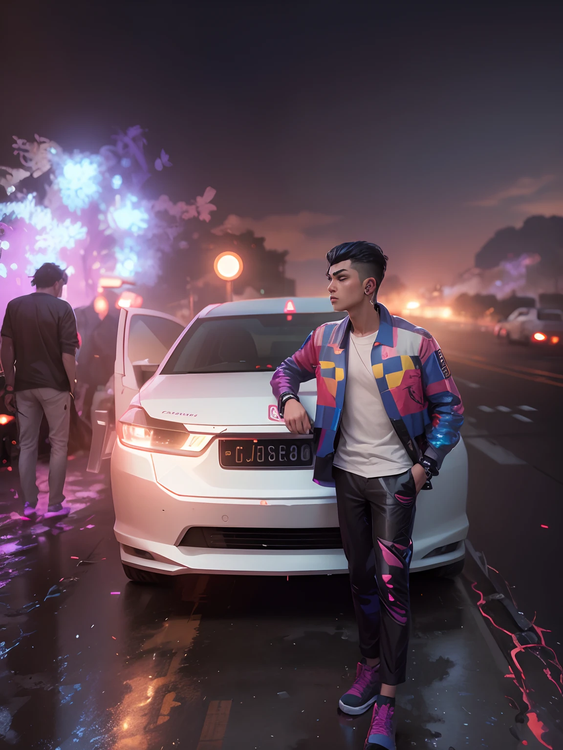 Chang background cyberpunk handsome boy,realistic, face 8k, ultra realistic