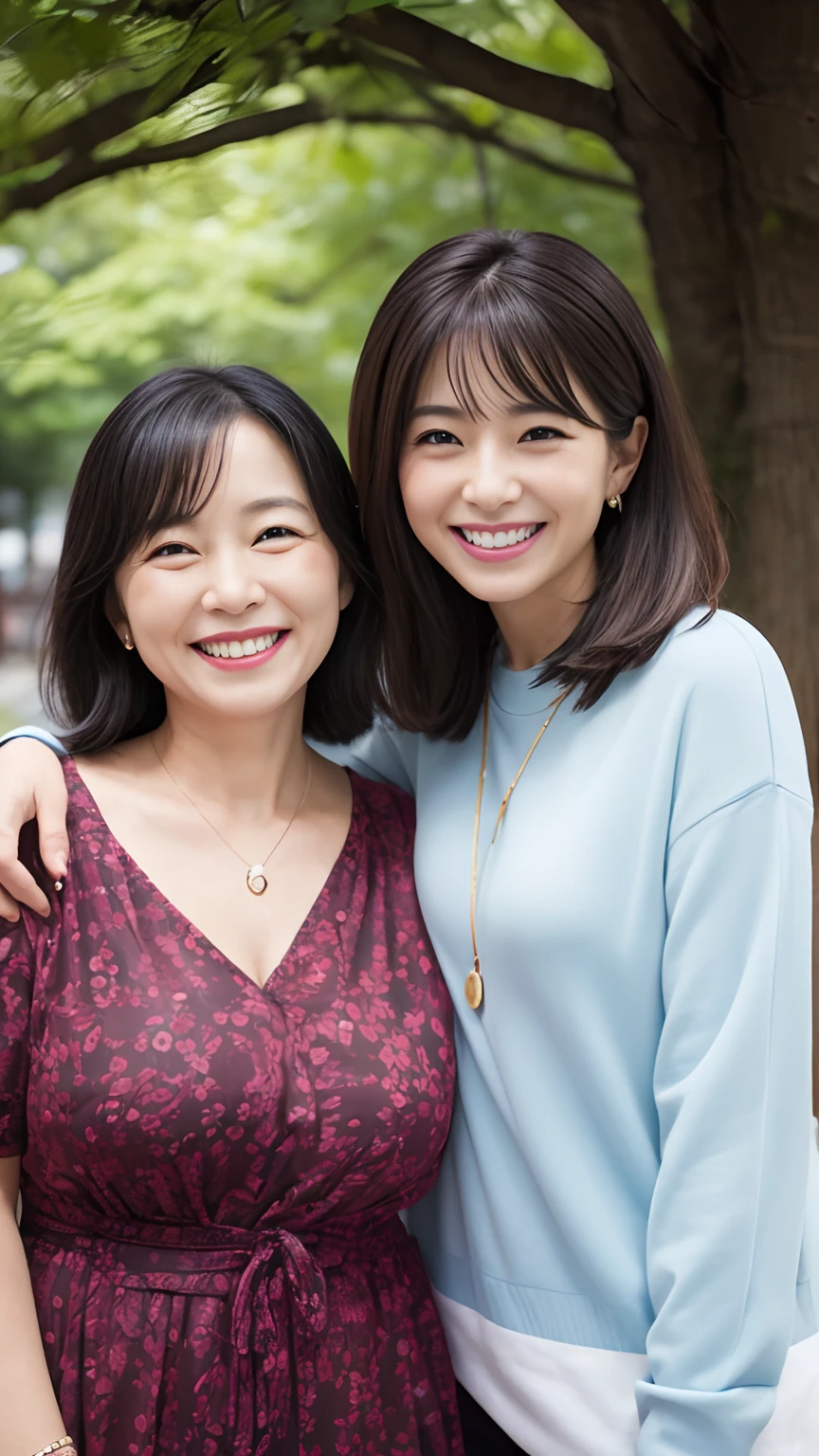 25-year-old woman and 50-year-old woman、
(grin,Smiling:1.3),