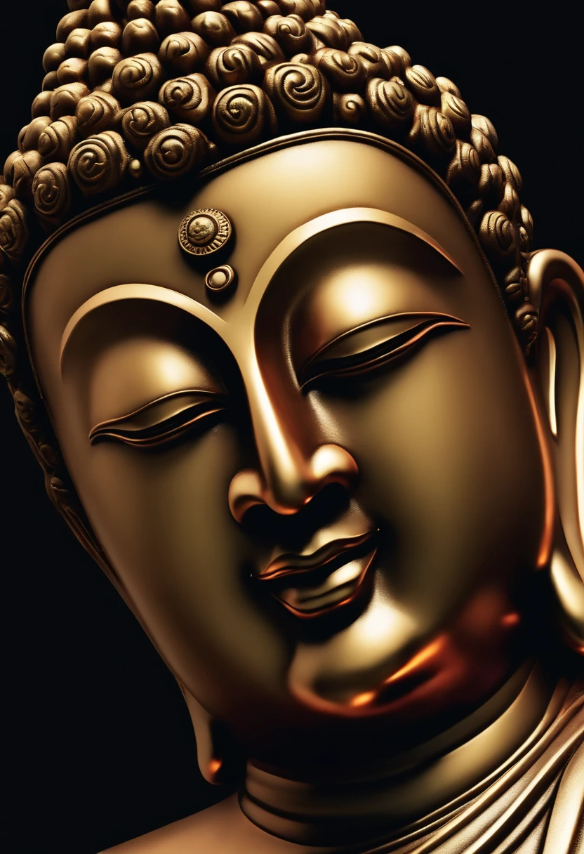 A super close up of Siddhartha Buddha's face, hyper realistic, detailed brass Texture, hyper detailed, masterpiece, photorealistic,8k.