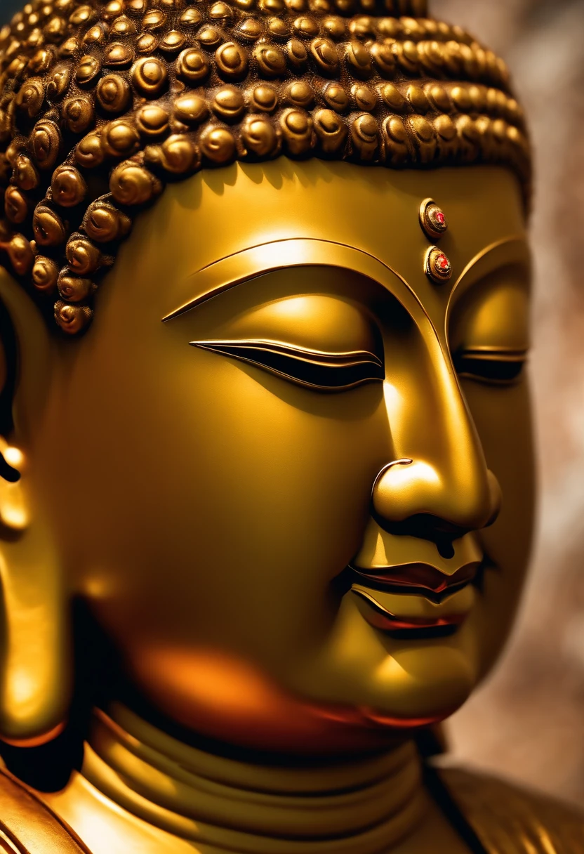 A super close up of Siddhartha Buddha's face, hyper realistic, detailed brass Texture,  hyper detailed, masterpiece, photorealistic,8k.