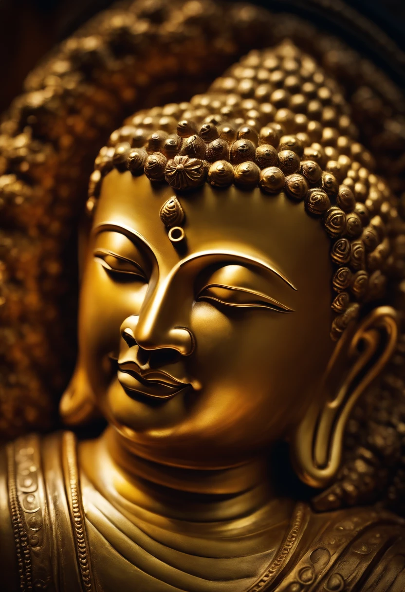 A super close up of Siddhartha Buddha's face, hyper realistic, detailed brass Texture, hyper detailed, masterpiece, photorealistic,8k.