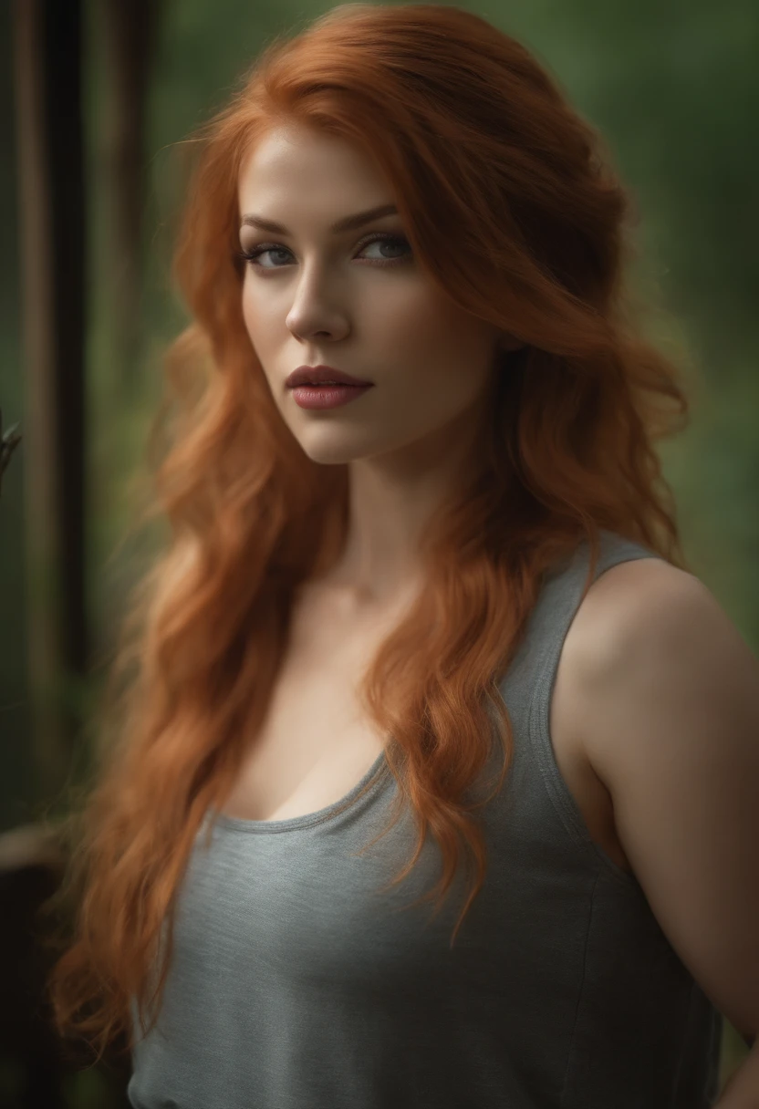 professionnel, (Photo 4K:1.1) par (Jeremy Lipking:0.3), (Dittmann Anna:0.3), (jiner:0.3), (mise au point nette:1.3), High detail, Porter (Chemise moulante:1.2), beautifull detailed face, An attractive woman with long red hair looks at the camera, resembling actress Katherine McNamara, Panasonic Lumix S Pro 50mm F/1.4, Anne Stokes, splash of color, dark orange and dark emerald, Ferrania P30, photo realist, (attractive young woman:1.3), (Seductive:1.1), (rougissant:1.1), Forme du corps du sablier, Gros seins ronds, hanches larges, in the background club, Prendre un selfie, Porter un pull