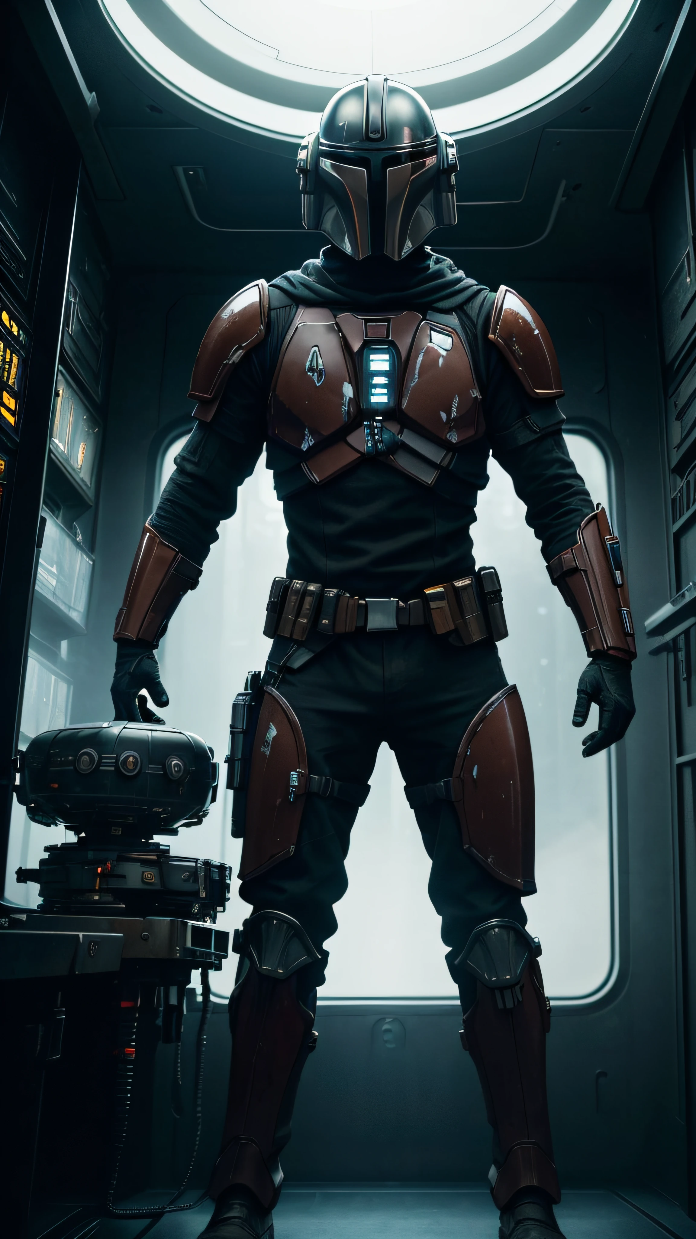 (((no human))),RAW photo, cinematic masterpiece, majestic epic composition, dvd screenshot of 2022 george lucas movie The Mandalorian, DVD screengrab, 2022s cinema, (movie scene, Mandalorian in the glass cockpit of a spaceship, behind the controls/), full shot, epic dynamic frame, dynamic pose, motion blur, sci-fi, cyber, (((cienatic look))), cinematic light, rim light, film grain, natural skin texture, 24mm, 4k textures, (highly detailed worn metal texture:1.3), (rust, dirt, dust, scratches, abrasions on the metal texture:1.2), soft cinematic light, adobe lightroom, photolab, hdr, intricate, elegant, (complex, intricate , insane highly detailed sci-fi background inside a spaceship in a sci-fi movie:1.1), absurdes, ((((cinematic look)))), soothing tones, insane details, intricate details, hyperdetailed, low contrast, soft cinematic light, dim colors, exposure blend, hdr, faded, (high detailed skin:1.2), 8k uhd, dslr, soft lighting, high quality, film grain, Fujifilm XT4 , dark studio, (rim light:1.2), two tone lighting, dimly lit, low key, (darken:1.2), (dark shot:1.3), exposure blend, hdr, professional color grading, complimentary colors, adobe lightroom, photolab, professional color correction, post-processing, aerial perspective, particles and dust in beams of light