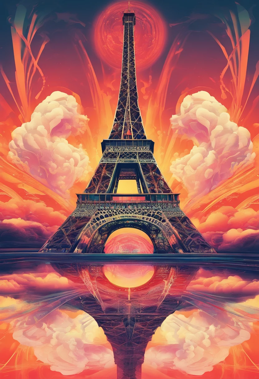 Rending Thrust, using the eiffel tower like a spear, sunset and clouds , underground, best quality, masterpiece