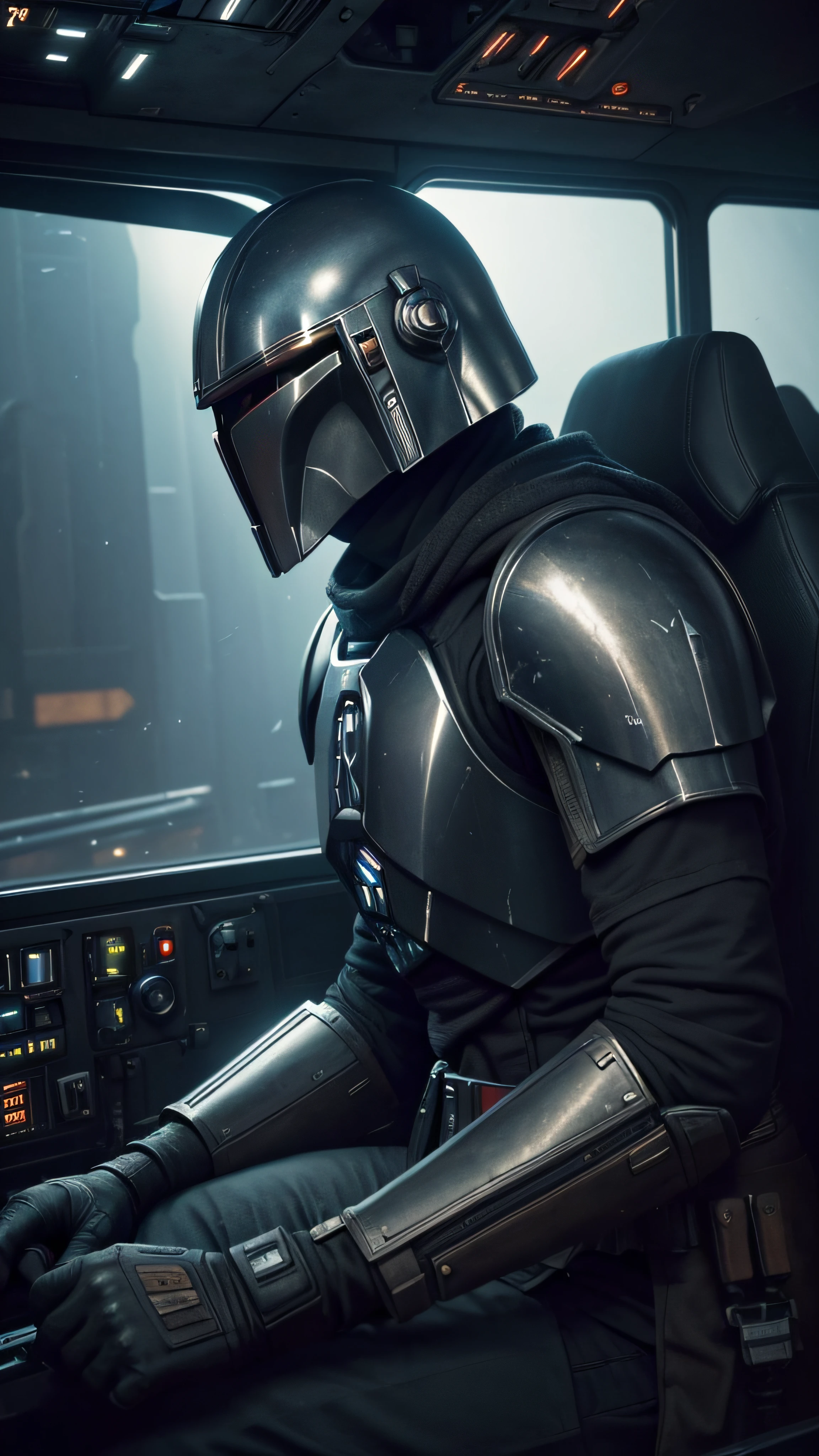 (((no human))),RAW photo, cinematic masterpiece, majestic epic composition, dvd screenshot of 2022 george lucas movie The Mandalorian, DVD screengrab, 2022s cinema, (movie scene, Mandalorian in the glass cockpit of a spaceship, behind the controls/), full shot, epic dynamic frame, dynamic pose, motion blur, sci-fi, cyber, (((cienatic look))), cinematic light, rim light, film grain, natural skin texture, 24mm, 4k textures, (highly detailed worn metal texture:1.3), (rust, dirt, dust, scratches, abrasions on the metal texture:1.2), soft cinematic light, adobe lightroom, photolab, hdr, intricate, elegant, (complex, intricate , insane highly detailed sci-fi background inside a spaceship in a sci-fi movie:1.1), absurdes, ((((cinematic look)))), soothing tones, insane details, intricate details, hyperdetailed, low contrast, soft cinematic light, dim colors, exposure blend, hdr, faded, (high detailed skin:1.2), 8k uhd, dslr, soft lighting, high quality, film grain, Fujifilm XT4 , dark studio, (rim light:1.2), two tone lighting, dimly lit, low key, (darken:1.2), (dark shot:1.3), exposure blend, hdr, professional color grading, complimentary colors, adobe lightroom, photolab, professional color correction, post-processing, aerial perspective, particles and dust in beams of light