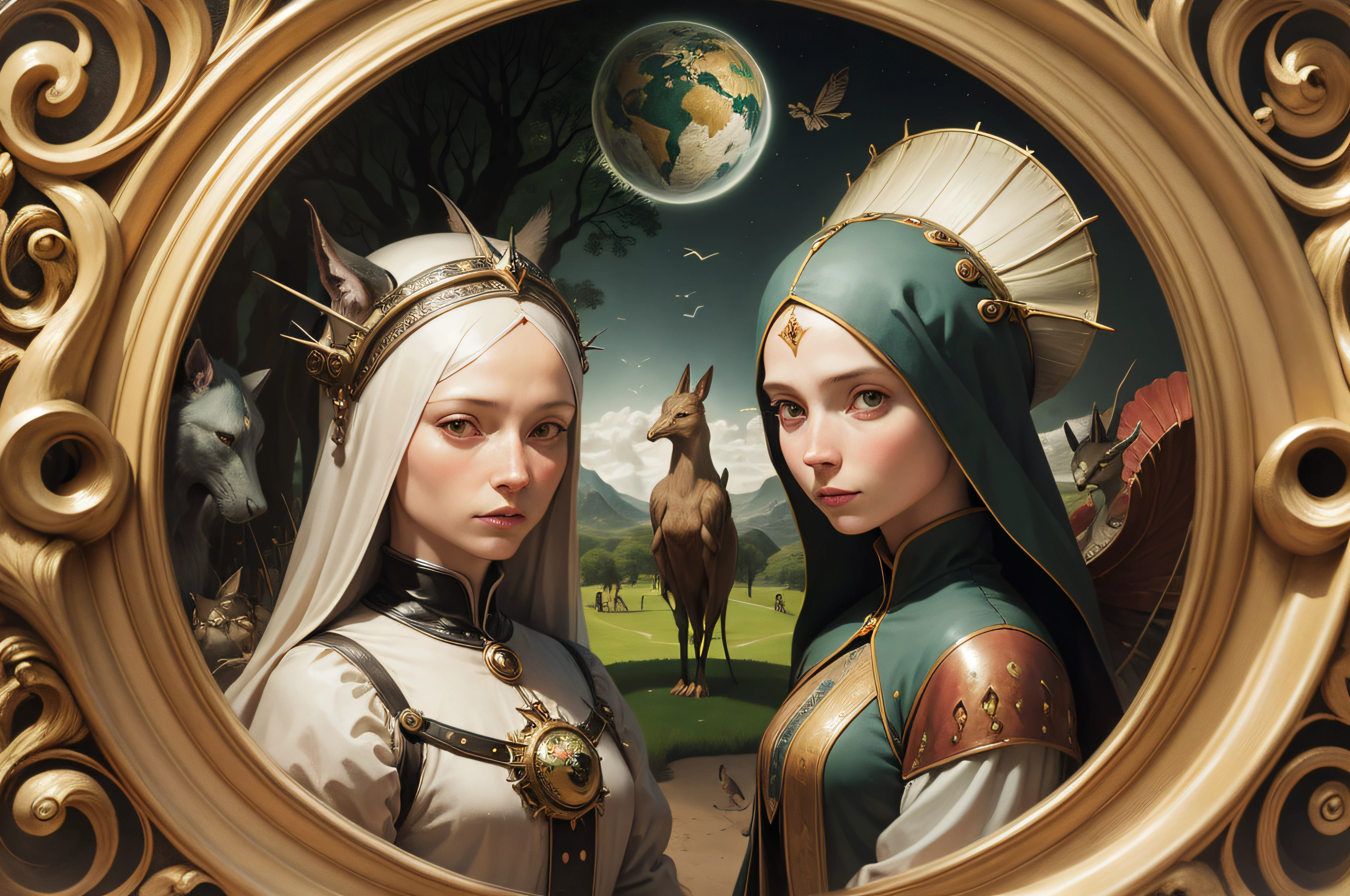 Surrealism people and animals, Fancy , painting, Hieronymus Bosch, Garden of Earthly Delights very sharp
