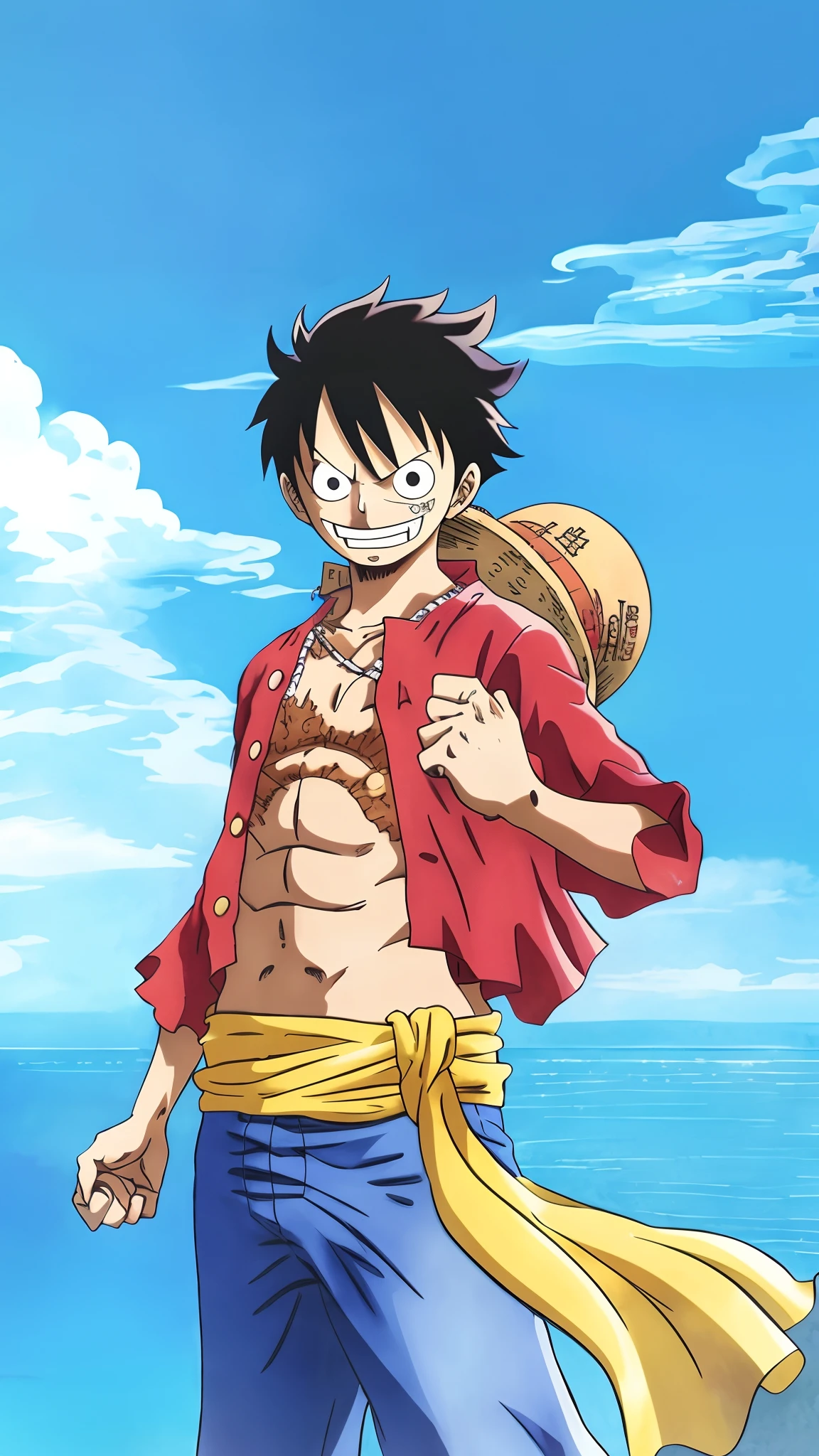 Illustration of a boy, Wano Style, ey D. Luffy, Angry expression, ((anime)), Straw hat, ((colorful)), 8k, ((masterpiece)), High resolution, Very detailed, Professional