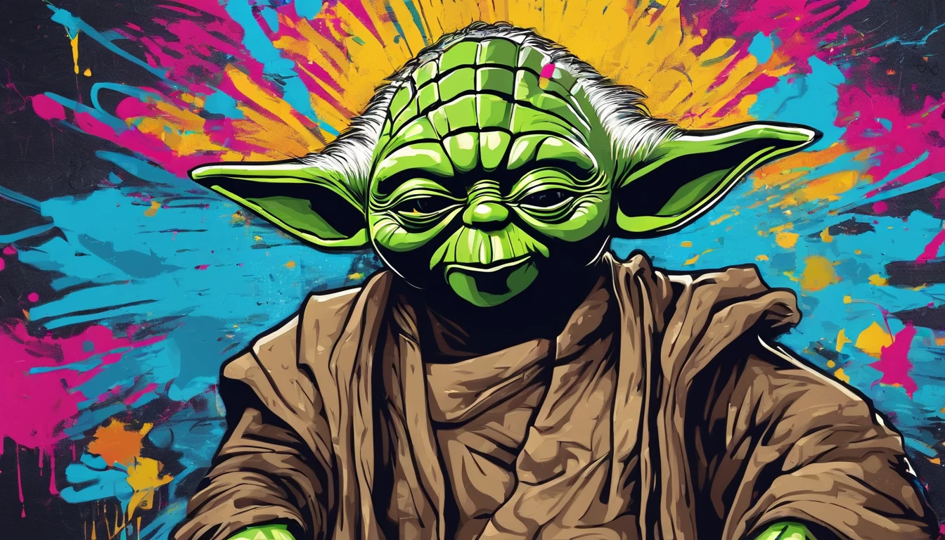 yoda with sunglasses, graffiti art
