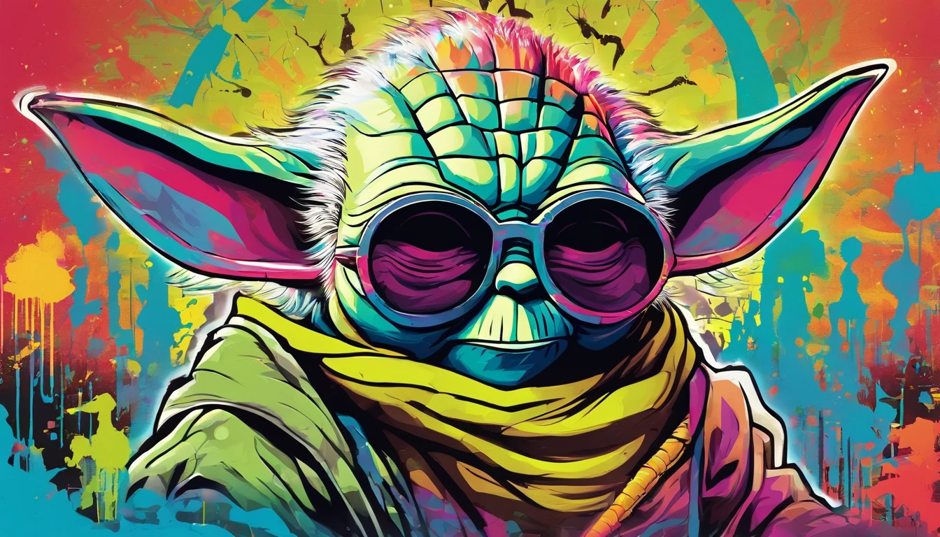 yoda with sunglasses, graffiti art