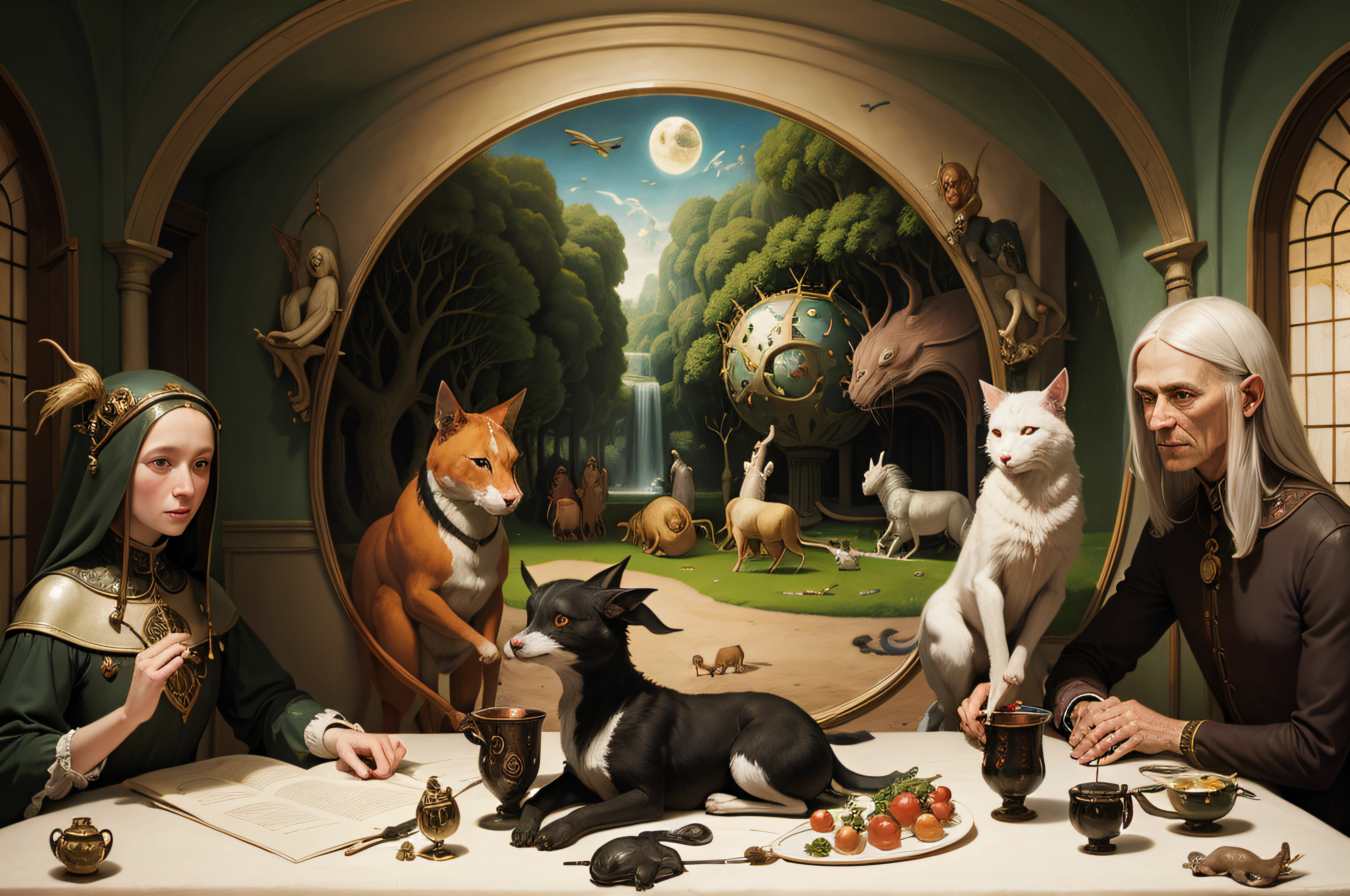 Surrealism people and animals, Fancy , painting, Hieronymus Bosch, Garden of Earthly Delights very sharp