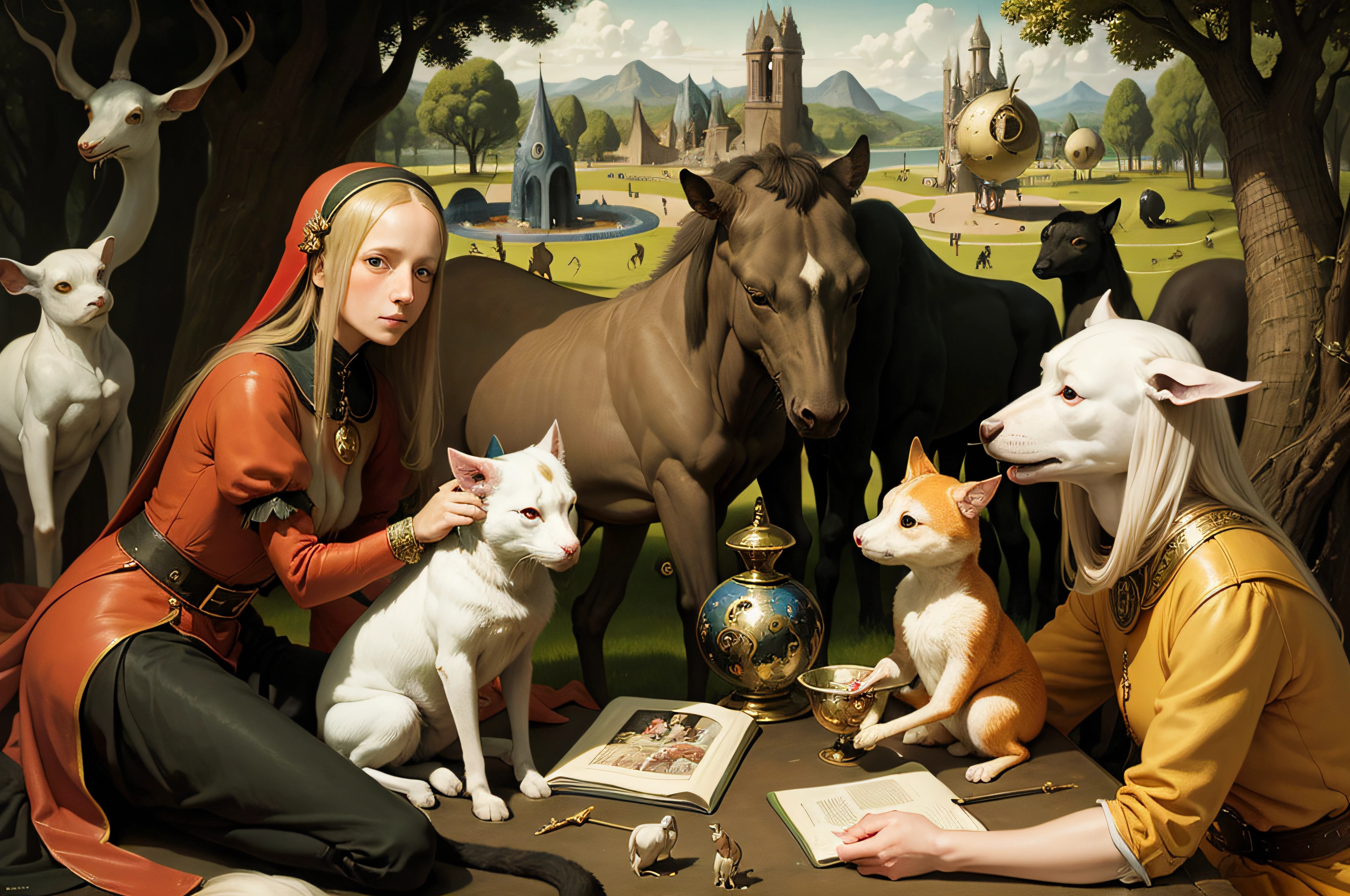 Surrealism people and animals, Fancy , painting, Hieronymus Bosch, Garden of Earthly Delights very sharp