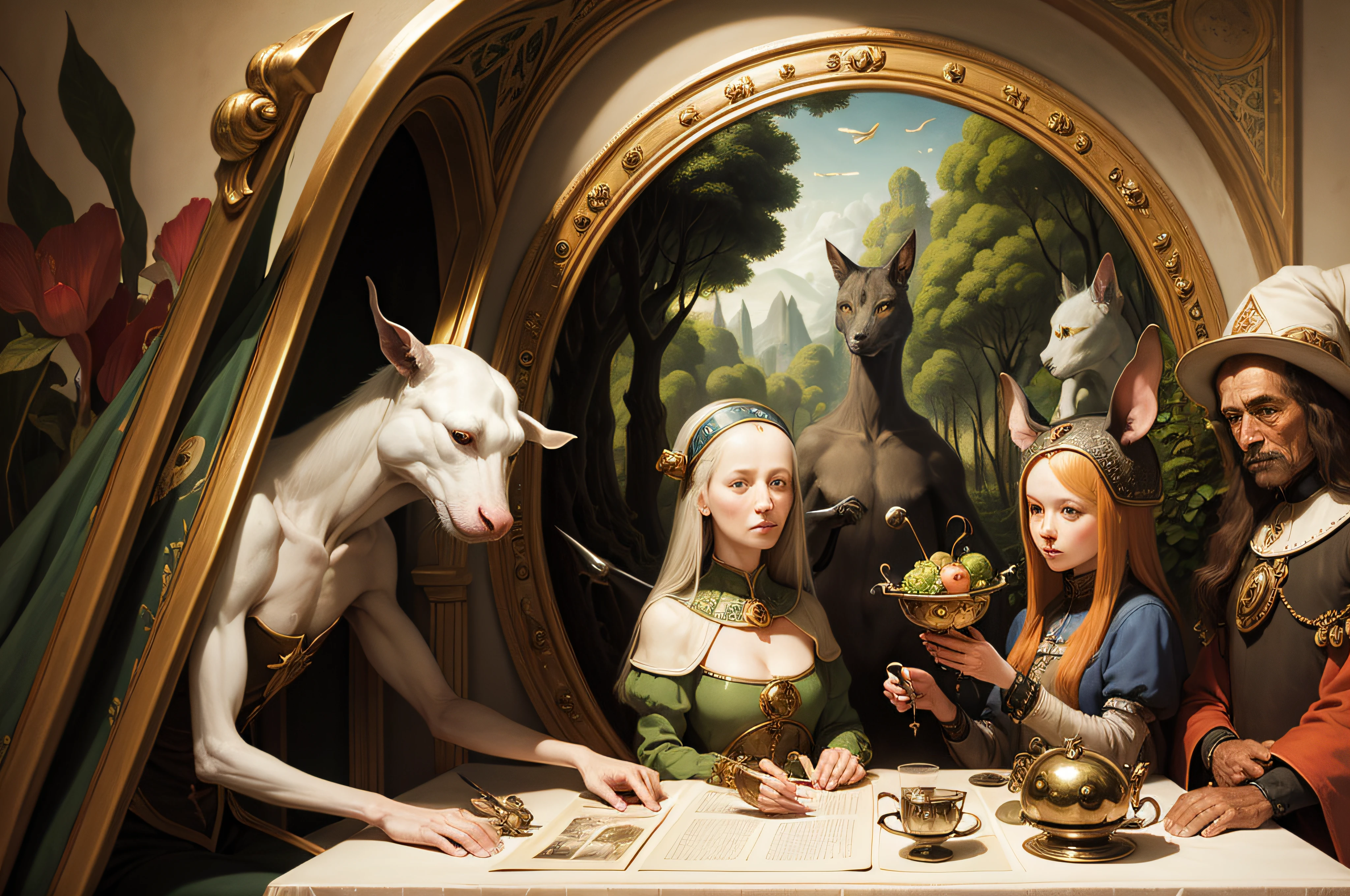 Surrealism people and animals without a blouse, Fancy , painting, Hieronymus Bosch, Garden of Earthly Delights very sharp