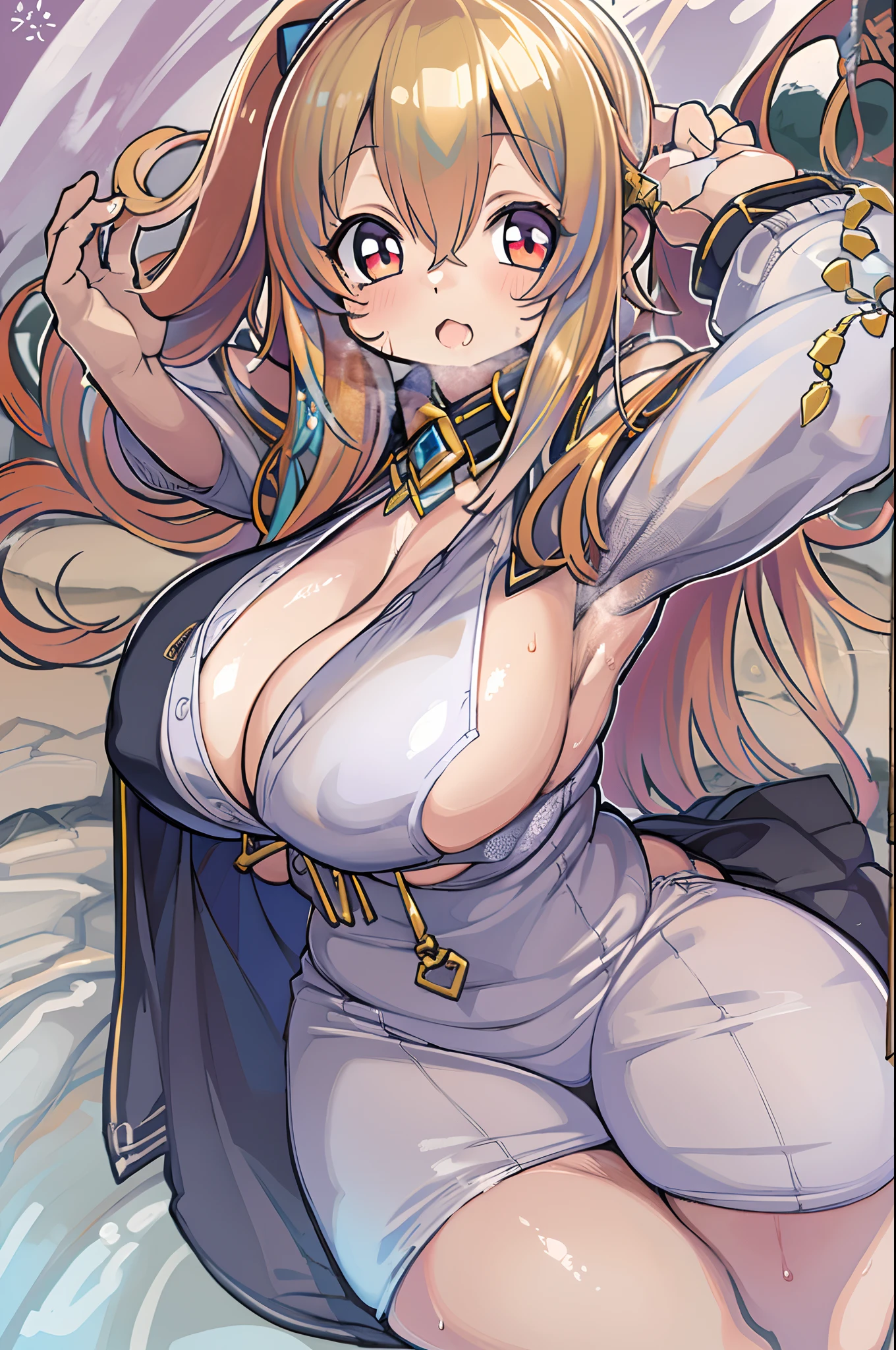 masutepiece, Best Quality, 1girl in, JinxLol, Solo, Large breasts, cleavage,, breast curtains, , 、((((huge-breasted))))、((Ultramammy))