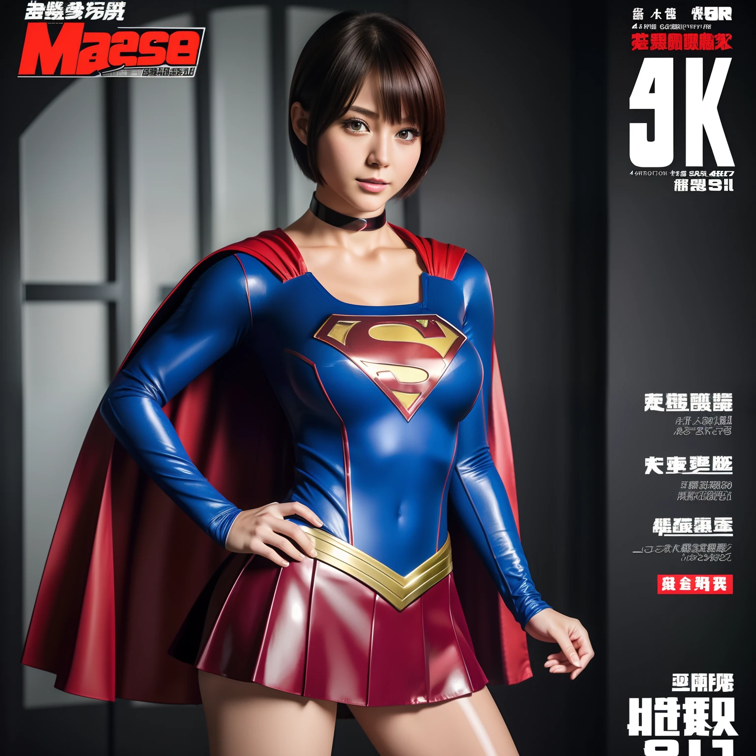 masterpiece、Rubber Supergirl Costume、short hair、Red rubber long boots、Big and ample breasts、looking at the camera、choker、Long sleeve、Cape、mini skirt、Off the shoulder、Sweaty skin、Hospital room、Photo magazine cover、Female college student、Sit down and show off your beautiful legs、Knee-length boots、wallpaper for pc、