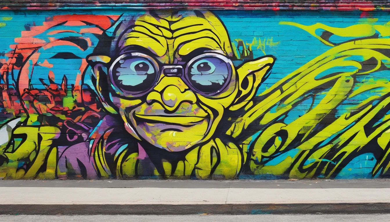 Gollum wearing sunglasses, graffiti art
