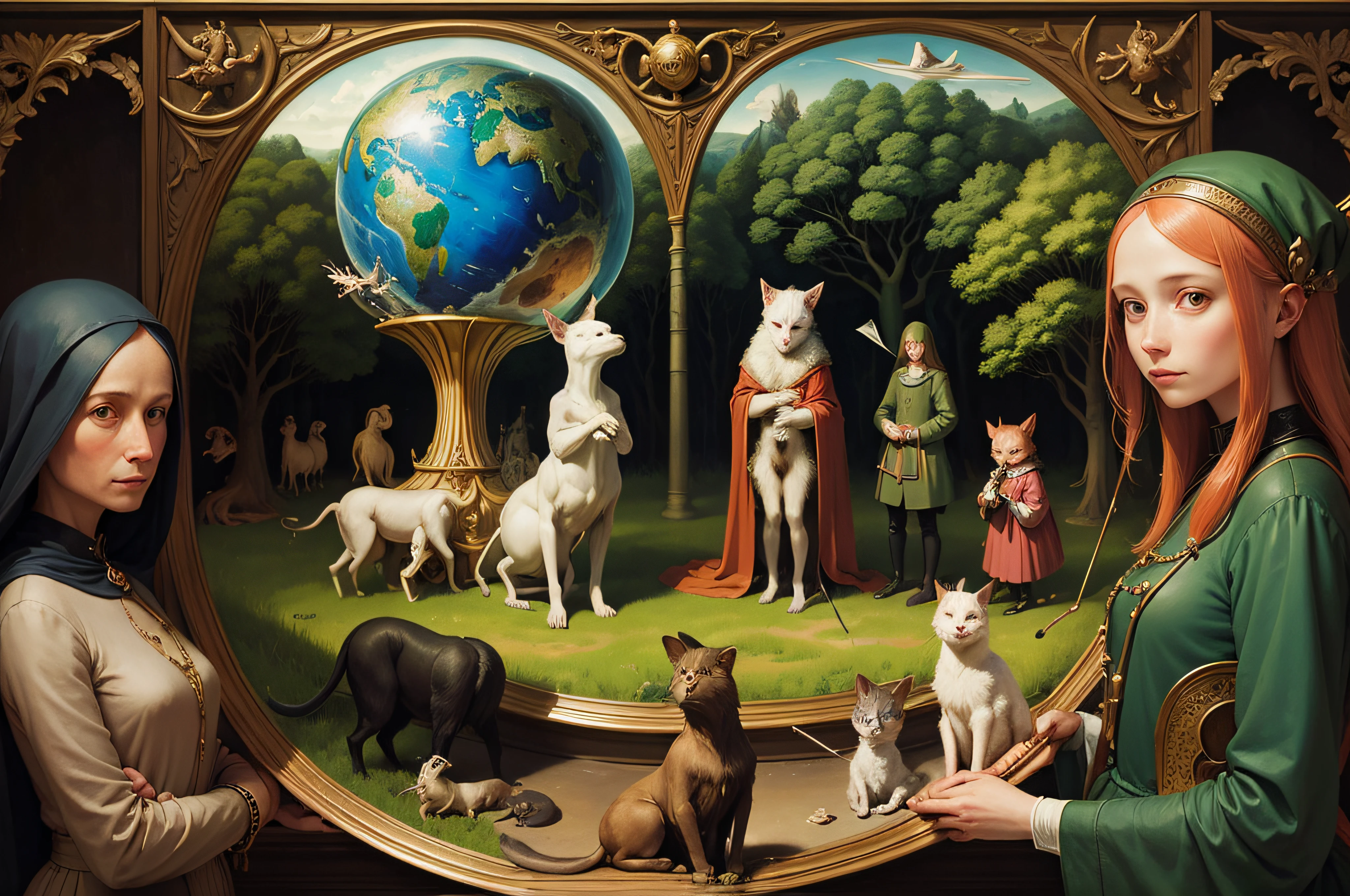 Surrealism people and animals, Fancy , painting, Hieronymus Bosch, Garden of Earthly Delights very sharp