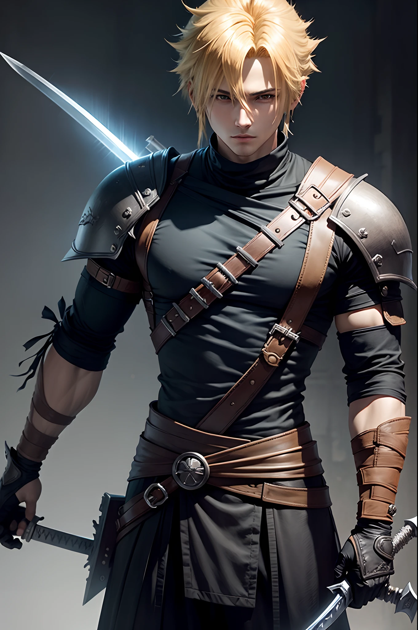 Hair yellow young male holding a sword final fantasy character cloud Strife wearing black clothes detailed