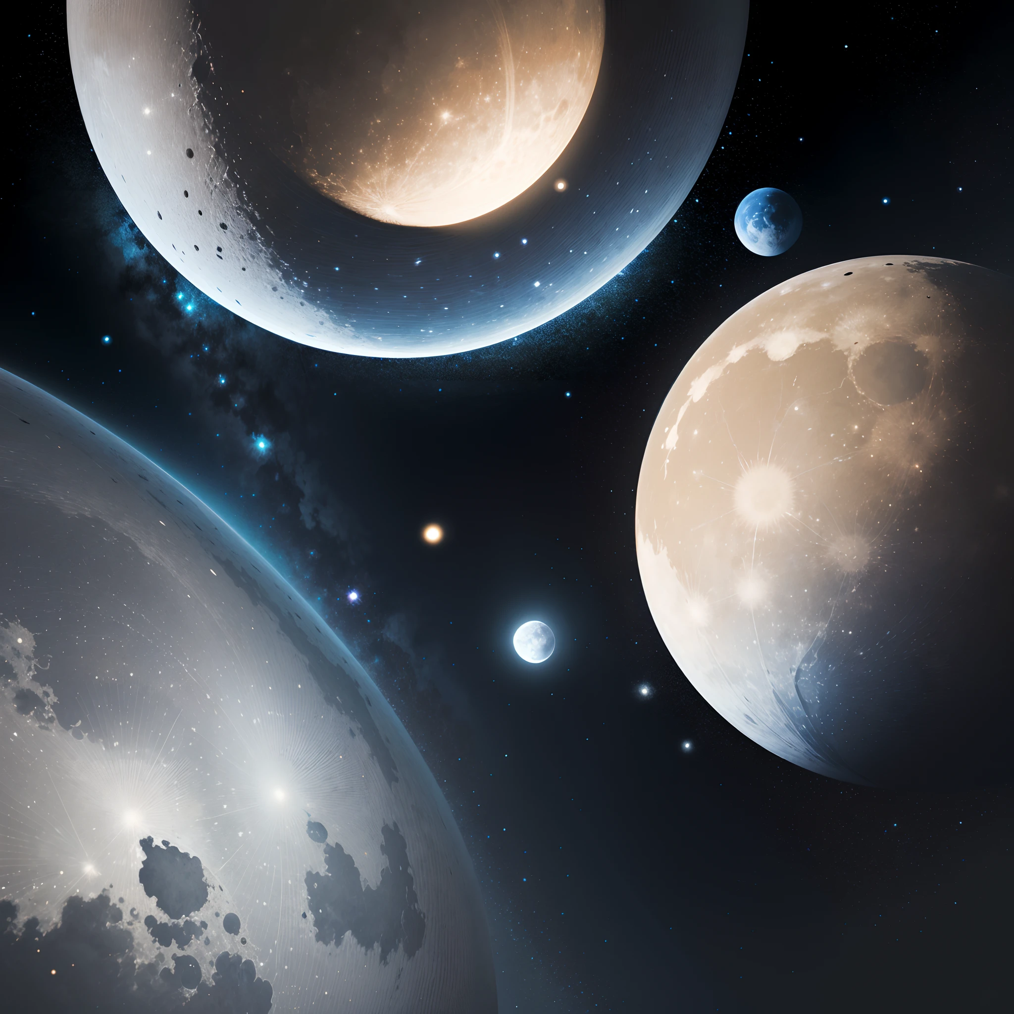 A planet with two moons a sliver and a blue moon