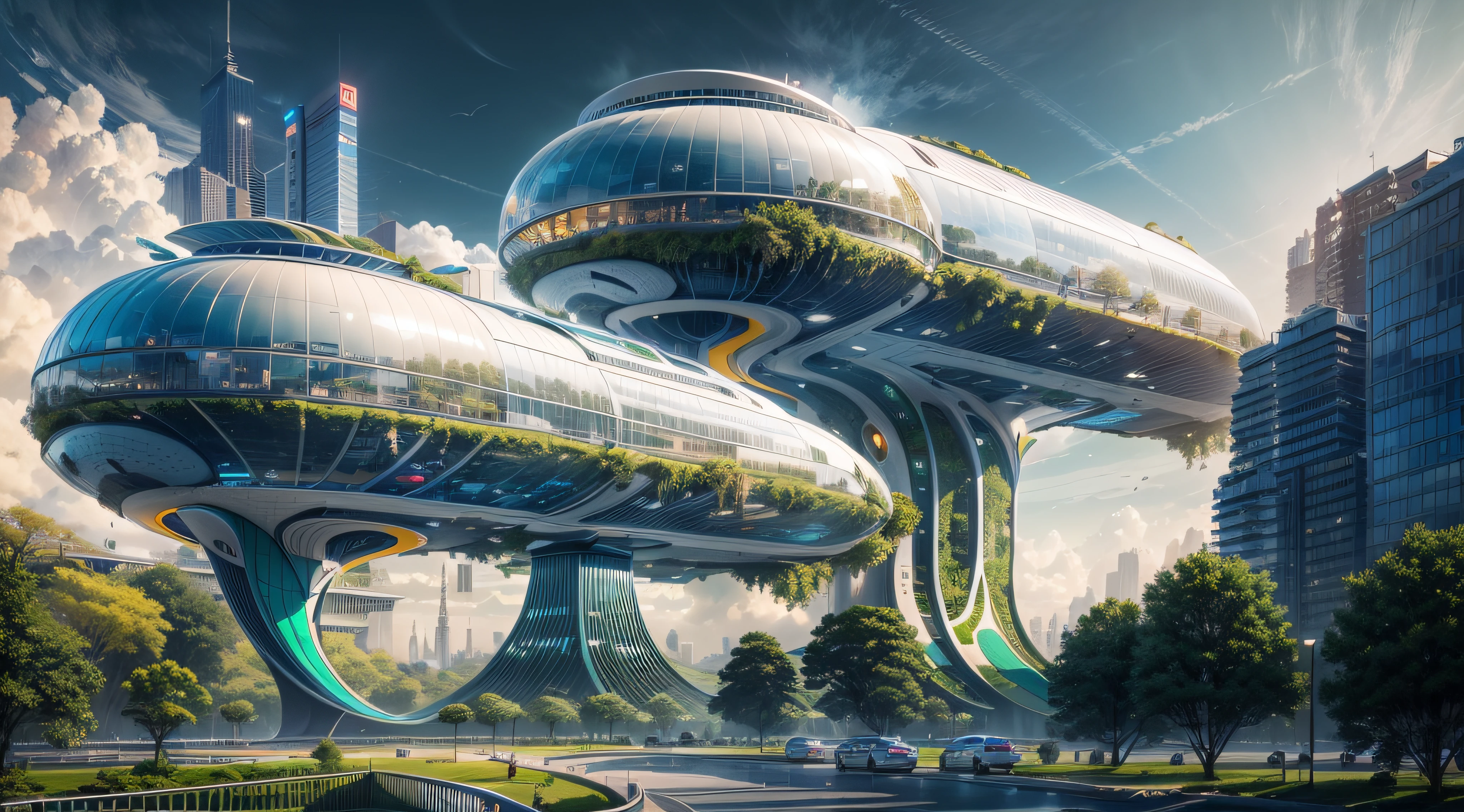 (Best quality,4K,8K,A high resolution,Masterpiece:1.2),Ultra-detailed,(Realistic,Photorealistic,photo-realistic:1.37),Futuristic floating city,Futuristic technology,Huge urban high-tech tablet platform,Airship,Floating in the sky,Futuristic city,Small airships around,High-tech hemispherical platform,Colorful lights,Advanced architecture,modernn architecture,skyscrapper,Access the cloud,Scenic beauty,view over city,Impressive design,Blend seamlessly with nature,energetic and vibrant atmosphere,Futuristic transportation system,Hanging parking,Transparent path,Lush greenery,Sky gardens,cascading waterfalls,Magnificent skyline,reflections on the water,Sparkling river,Architectural innovation,futuristic skyscrapers,Transparent dome,The shape of the building is unusual,Elevated walkway,Impressive skyline,Glowing lights,Futuristic technology,Minimalist design,Scenic spots,Panoramic view,Cloud Piercing Tower,Vibrant colors,epic sunrise,epic sunset,Dazzling light display,magical ambiance,The future city,Urban Utopia,LuxuryLifestyle,Innovative energy,sustainable development,Smart city technology,Advanced infrastructure,Tranquil atmosphere,Nature and technology live in harmony,Awesome cityscape,Unprecedented urban planning,Architecture connects seamlessly with nature,High-tech metropolis,A cutting-edge engineering marvel,The future of urban living,Visionary architectural concept,Energy-efficient buildings,Harmony with the environment,A city floating above the clouds,Utopian dreams become reality,The possibilities are endless,State-of-the-art transportation network,Green energy integration,Innovative materials,Impressive holographic display,Advanced communication system,Breathtaking aerial view,Quiet and peaceful environment,Modernist aesthetics,Ethereal beauty