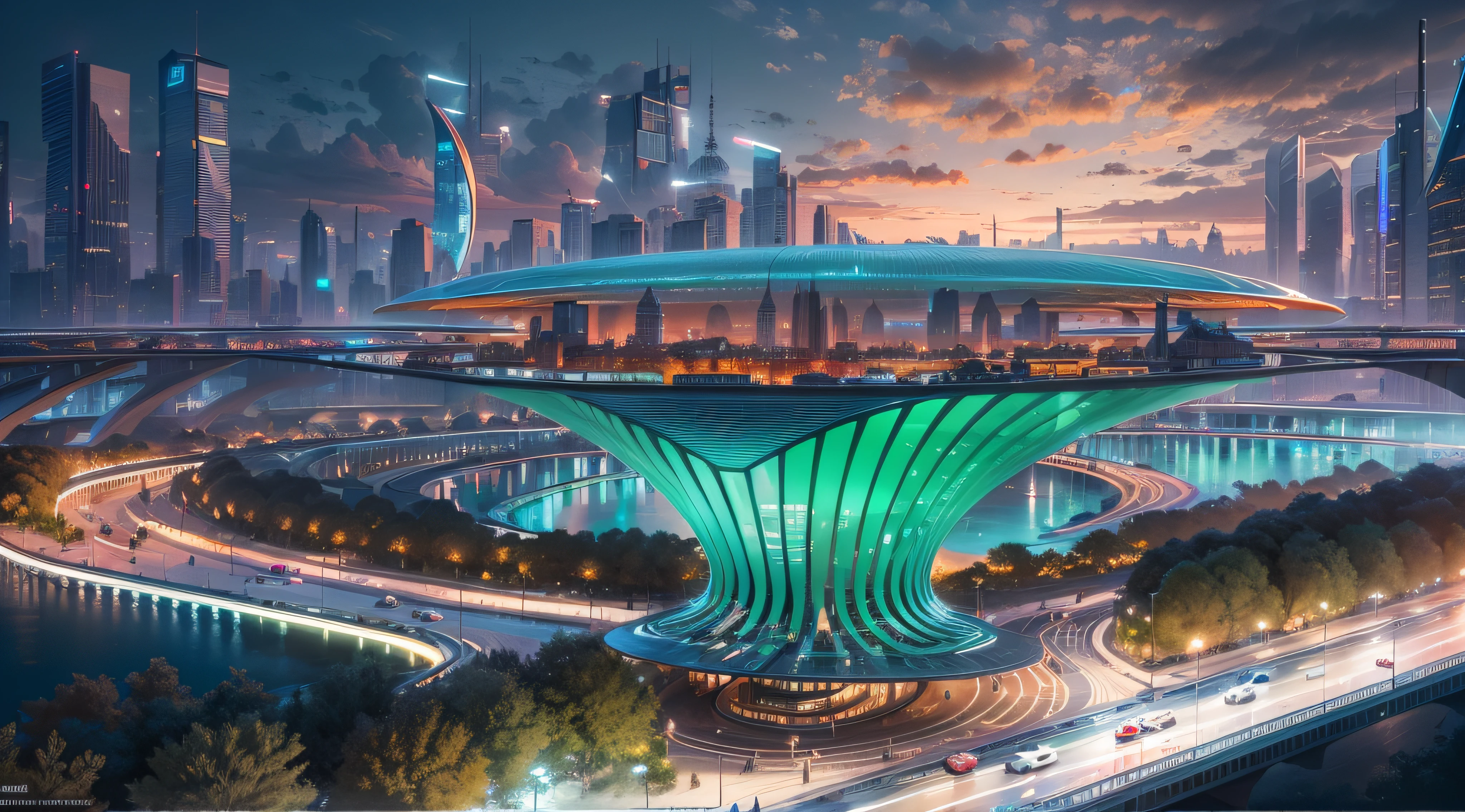 (Best quality,4K,8K,A high resolution,Masterpiece:1.2),Ultra-detailed,(Realistic,Photorealistic,photo-realistic:1.37),Futuristic floating city,Futuristic technology,Huge urban high-tech tablet platform,Airship,Floating in the sky,Futuristic city,Small airships around,High-tech hemispherical platform,Colorful lights,Advanced architecture,modernn architecture,skyscrapper,Access the cloud,Scenic beauty,view over city,Impressive design,Blend seamlessly with nature,energetic and vibrant atmosphere,Futuristic transportation system,Hanging parking,Transparent path,Lush greenery,Sky gardens,cascading waterfalls,Magnificent skyline,reflections on the water,Sparkling river,Architectural innovation,futuristic skyscrapers,Transparent dome,The shape of the building is unusual,Elevated walkway,Impressive skyline,Glowing lights,Futuristic technology,Minimalist design,Scenic spots,Panoramic view,Cloud Piercing Tower,Vibrant colors,epic sunrise,epic sunset,Dazzling light display,magical ambiance,The future city,Urban Utopia,LuxuryLifestyle,Innovative energy,sustainable development,Smart city technology,Advanced infrastructure,Tranquil atmosphere,Nature and technology live in harmony,Awesome cityscape,Unprecedented urban planning,Architecture connects seamlessly with nature,High-tech metropolis,A cutting-edge engineering marvel,The future of urban living,Visionary architectural concept,Energy-efficient buildings,Harmony with the environment,A city floating above the clouds,Utopian dreams become reality,The possibilities are endless,State-of-the-art transportation network,Green energy integration,Innovative materials,Impressive holographic display,Advanced communication system,Breathtaking aerial view,Quiet and peaceful environment,Modernist aesthetics,Ethereal beauty