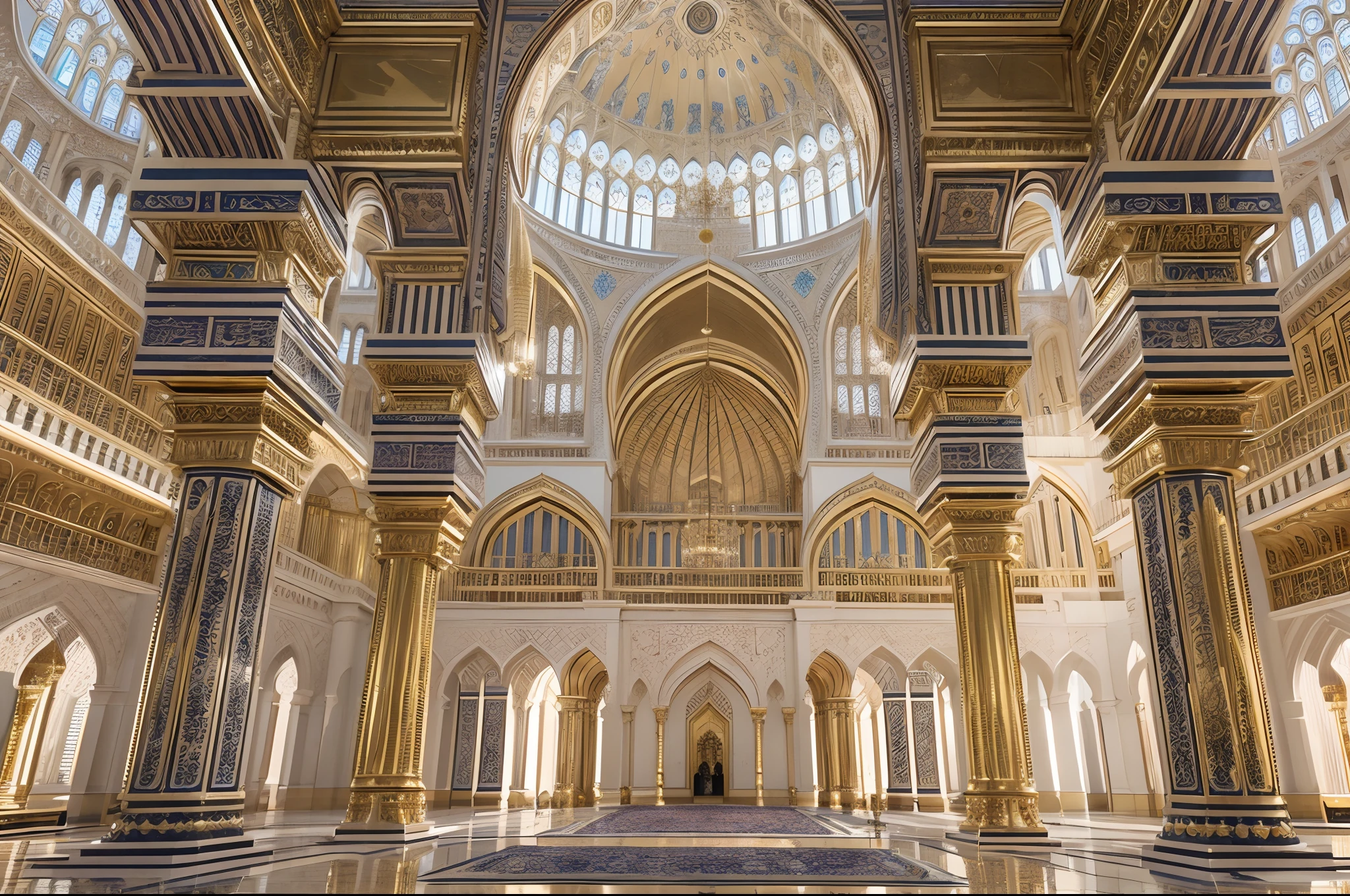 grand mosque made from gold and silver, cinematic, ((masterpiece)), ((best quality)), 8k, high detailed, ultra-detailed, cinematic, inside a gold palace, UHD, ultra high res, Photorealistic,