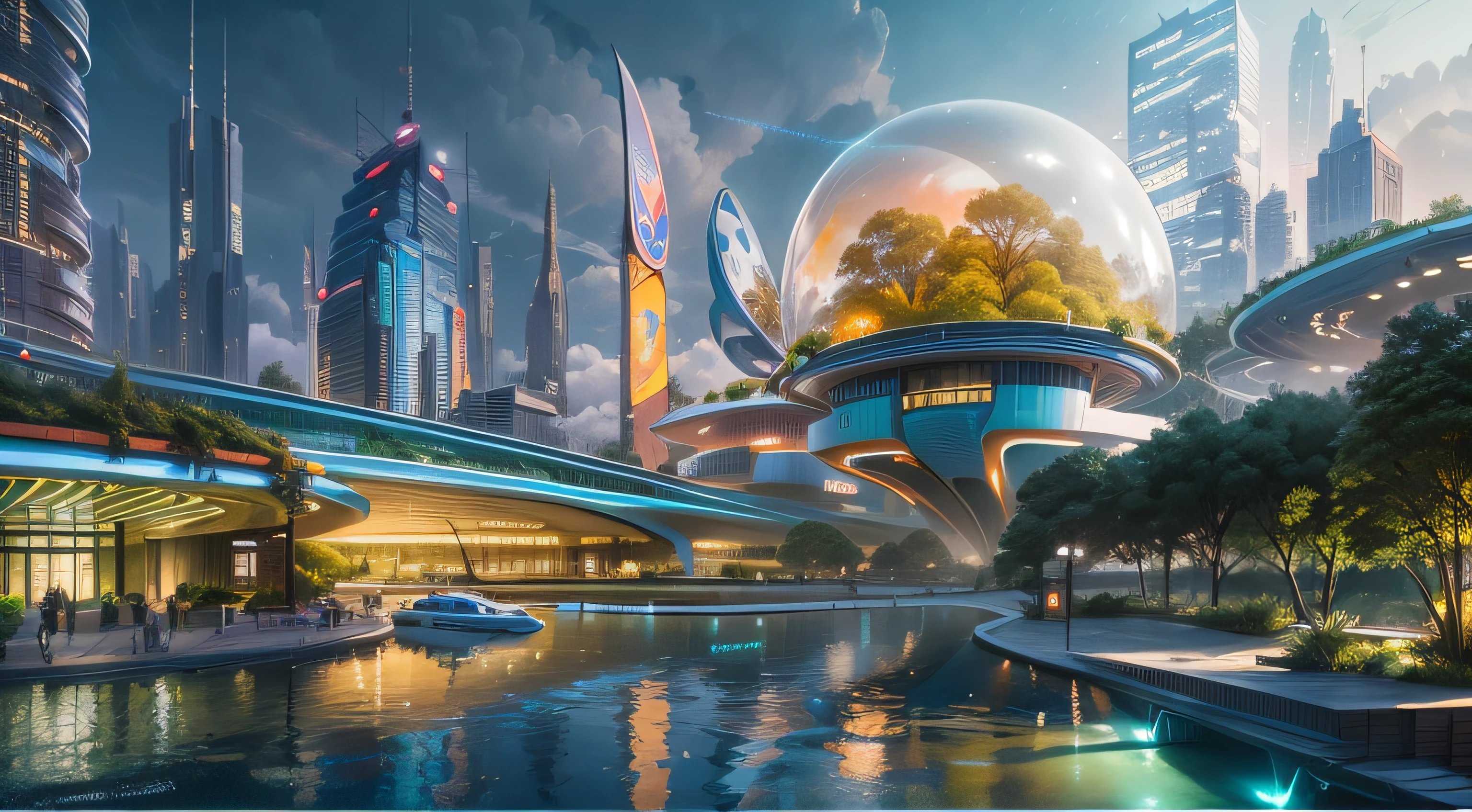 (Best quality,4K,8K,A high resolution,Masterpiece:1.2),Ultra-detailed,(Realistic,Photorealistic,photo-realistic:1.37),Futuristic floating city,Futuristic technology,Huge urban high-tech tablet platform,Airship,Floating in the sky,Futuristic city,Small airships around,High-tech hemispherical platform,Colorful lights,Advanced architecture,modernn architecture,skyscrapper,Access the cloud,Scenic beauty,view over city,Impressive design,Blend seamlessly with nature,energetic and vibrant atmosphere,Futuristic transportation system,Suspended parking,Transparent path,Lush greenery,Sky gardens,cascading waterfalls,Magnificent skyline,reflections on the water,Sparkling river,Architectural innovation,futuristic skyscrapers,Transparent dome,The shape of the building is unusual,Elevated walkway,Impressive skyline,Glowing lights,Futuristic technology,Minimalist design,Scenic spots,Panoramic view,Cloud Piercing Tower,Vibrant colors,epic sunrise,epic sunset,Dazzling light display,magical ambiance,The future city,Urban Utopia,LuxuryLifestyle,Innovative energy,sustainable development,Smart city technology,Advanced infrastructure,Tranquil atmosphere,Nature and technology live in harmony,Awesome cityscape,Unprecedented urban planning,Architecture connects seamlessly with nature,High-tech metropolis,A cutting-edge engineering marvel,The future of urban living,Visionary architectural concept,Energy-efficient buildings,Harmony with the environment,A city floating above the clouds,Utopian dreams become reality,The possibilities are endless,State-of-the-art transportation network,Green energy integration,Innovative materials,Impressive holographic display,Advanced communication system,Breathtaking aerial view,Quiet and peaceful environment,Modernist aesthetics,Ethereal beauty