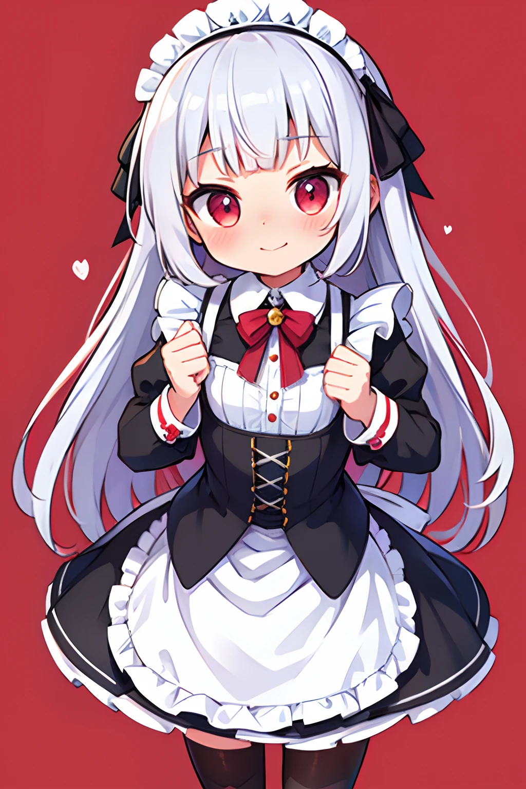 8K picture quality，silber hair,Red-eyed girl,cute little ,Long hair,Heartwarming,a miniskirt,****ta,A smile,Thumbnail styles，maid clothes，fluffly，full body Esbian,Embarrassed expression