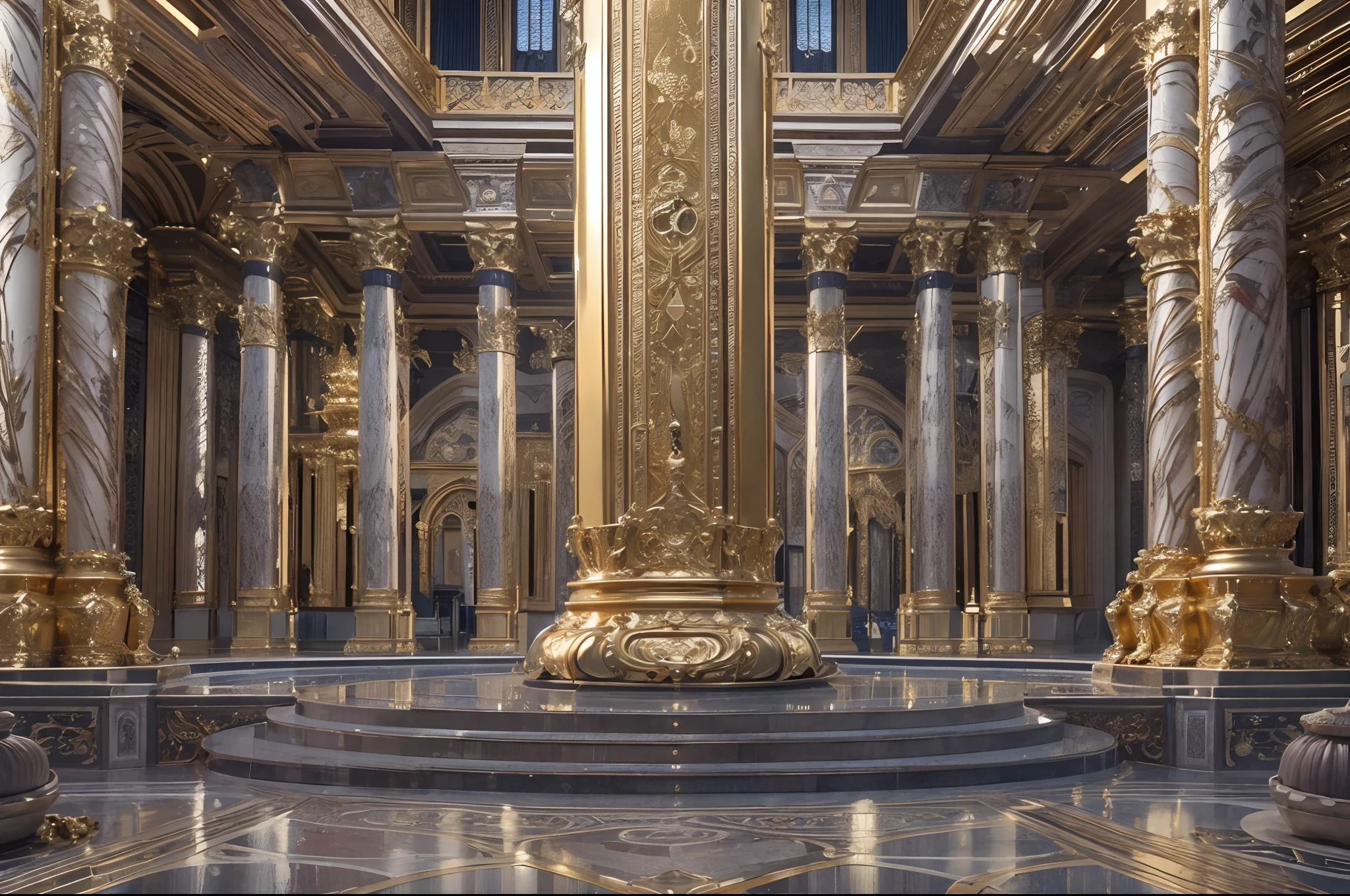 giant palace foundation and column made from gold and silver, cinematic, ((masterpiece)), ((best quality)), 8k, high detailed, ultra-detailed, cinematic, inside a gold palace, UHD, ultra high res, Photorealistic,