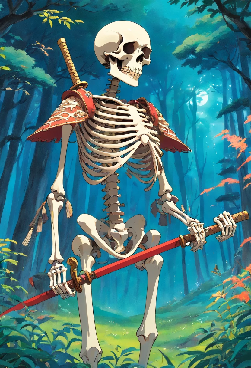 samurai skeleton coverd in moss