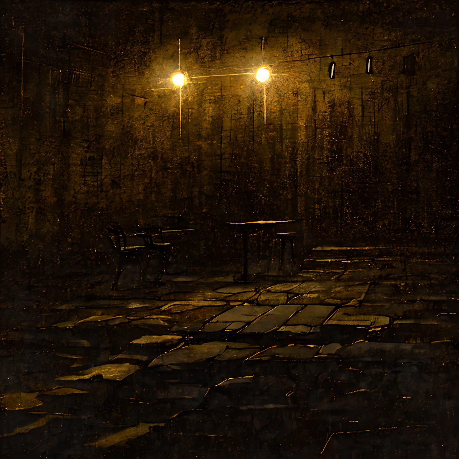 On a dark stage, Modern two chairs illuminated by spotlights