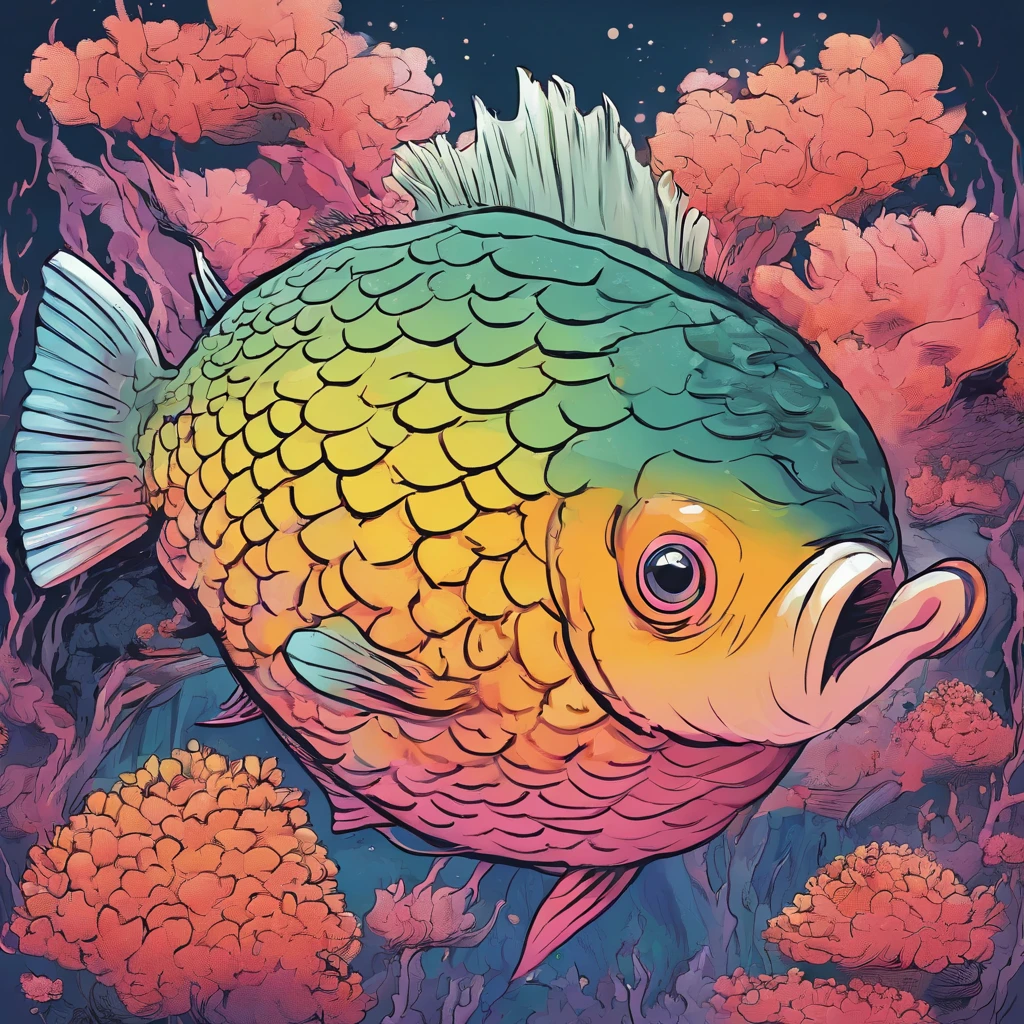 Japan and giant puffer fish,Fish with ghostly white scales,sewage,variation, Fierce fangs, and a long pink tongue, masutepiece, Best Quality,8K,Realiy,a picture