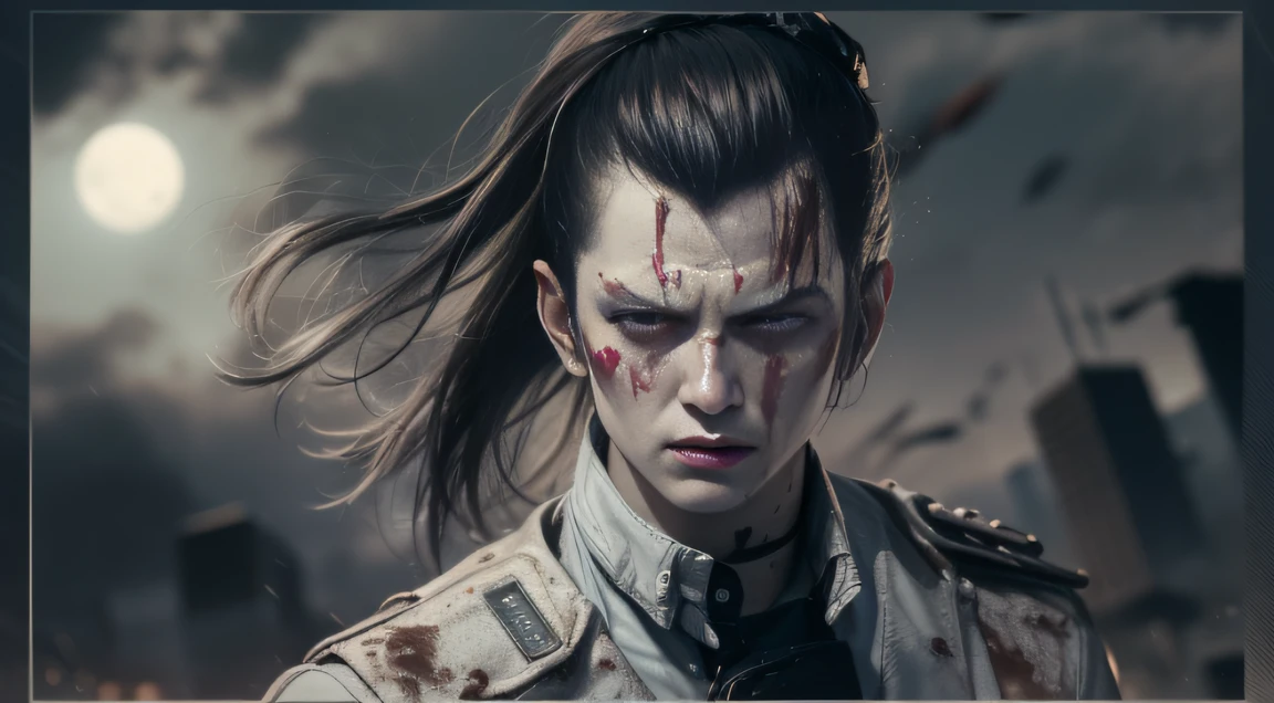 ((Storyboard:1.8, Hyper-realistic_layout))(best qualtiy,8K,Masterpiece)At the time of debut,Only heard, unseen。 That whistle echoed for a long time,It's like a prelude to impending death。 The image of the great evil man penetrates into the hearts of the people in advance,Become everyone's nightmare。 Wait until it appears,Wearing leather,Plus a baseball bat covered with wire,Full of oppression,He also carefully hides his goodwill。 Because goodwill can become a weakness for survival,Hiding goodness is the way to survive in troubled times。 Zombies are not scary,Humans are terrible。 He did it,Both are for their own protection,It is also to protect companions。 good vs evil,Two sides of the seemingly opposite,But in Negan, There are two sides to the same body。 Face the enemy,He was cruel,No mercy。 Face people who want to protect,He is also very gentle and loving。(Soldier head)Tattooed with,Smoke billowed out,thin fog,Moonsnow,Flowing black hair,Flowing black hair,Flowing black hair,Flowing black hair,Flowing black hair,Flowing black hair,Flowing black hair,Flowing black hair,Flowing black hair,Flowing black hair,