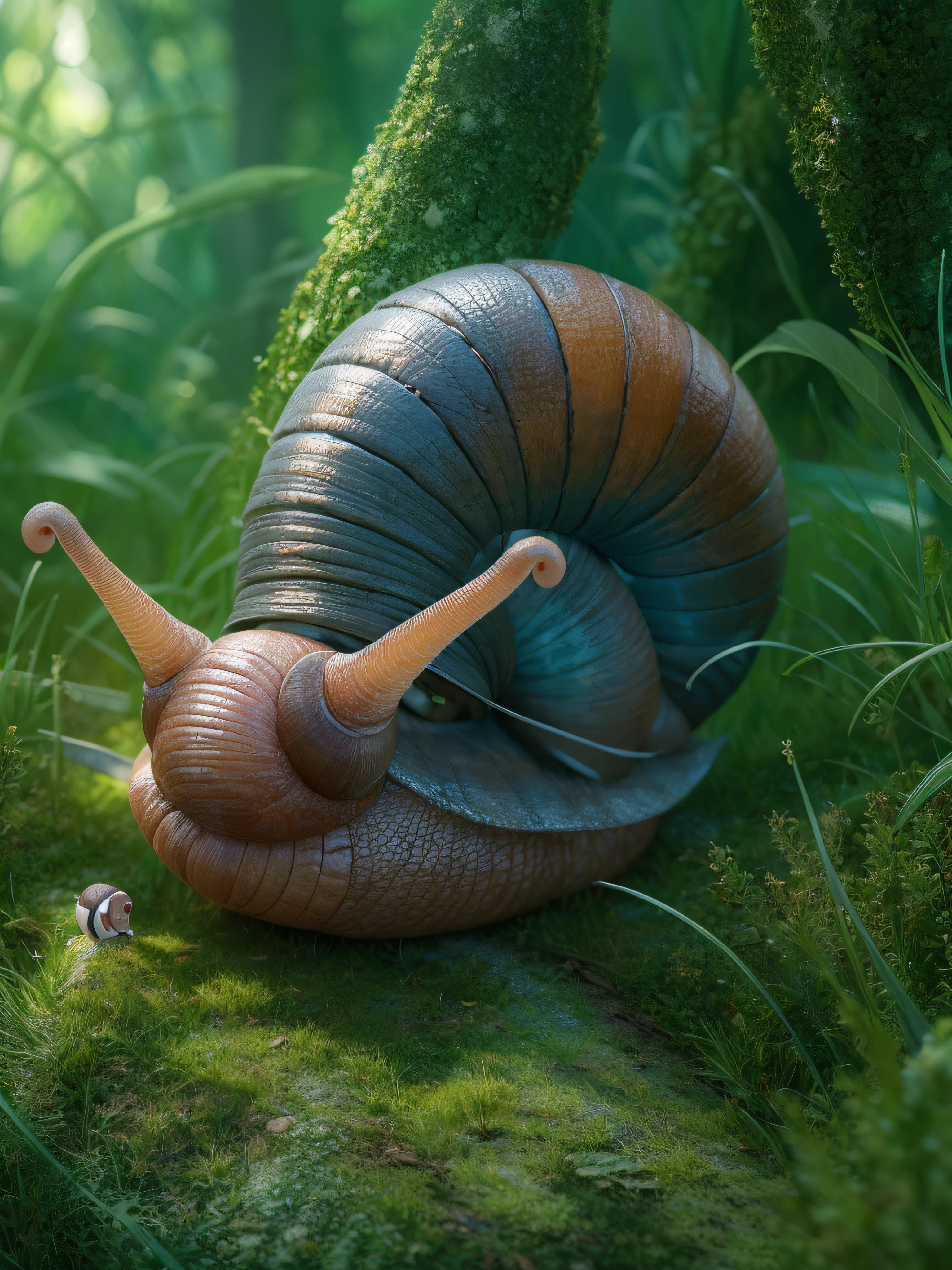 Salgo the brave little snail, the intrepid explorer, navigating the mysterious and magical Grass Forest., ultra hd, realistic, vivid colors, highly detailed, UHD drawing, pen and ink, perfect composition, beautiful detailed intricate insanely detailed octane render trending on artstation, 8k artistic photography, photorealistic concept art, soft natural volumetric cinematic perfect light