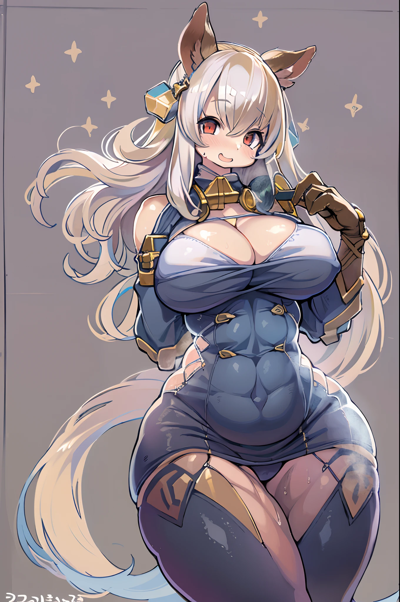 masutepiece, Best Quality, 1girl in, JinxLol, Solo, Large breasts, cleavage,, breast curtains, , 、((((huge-breasted))))、((Ultramammy))