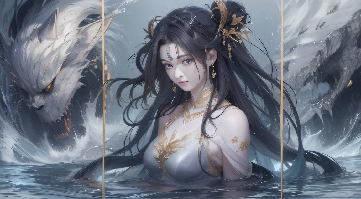 ((Storyboard:1.8, Hyper-realistic_layout))Water Goddess(best qualtiy,8K,Masterpiece)When the goddess of water debuted,Only heard, unseen。 That whistle echoed for a long time,It's like a prelude to impending death。 The image of the great evil man penetrates into the hearts of the people in advance,Become everyone's nightmare。 Wait until the goddess of water appears,Wearing leather,Plus a baseball bat covered with wire,Full of oppression,The water goddess also carefully hides her goodwill。 Because goodwill can become a weakness for survival,Hiding goodness is the way to survive in troubled times。 Zombies are not scary,Humans are terrible。The goddess of water succeeded,Both are for their own protection,It is also to protect companions。 good vs evil,Two sides of the seemingly opposite,But in the goddess of water, There are two sides to the same body。 Face the enemy,The goddess of water is cruel,No mercy。 Face people who want to protect,The water goddess is also very gentle and loving。(Water goddess soldier head)Tattooed with,Smoke billowed out,thin fog,Moonsnow,Flowing black hair,Flowing black hair,Flowing black hair,Flowing black hair,Flowing black hair,Flowing black hair,Flowing black hair,Flowing black hair,Flowing black hair,Flowing black hair,