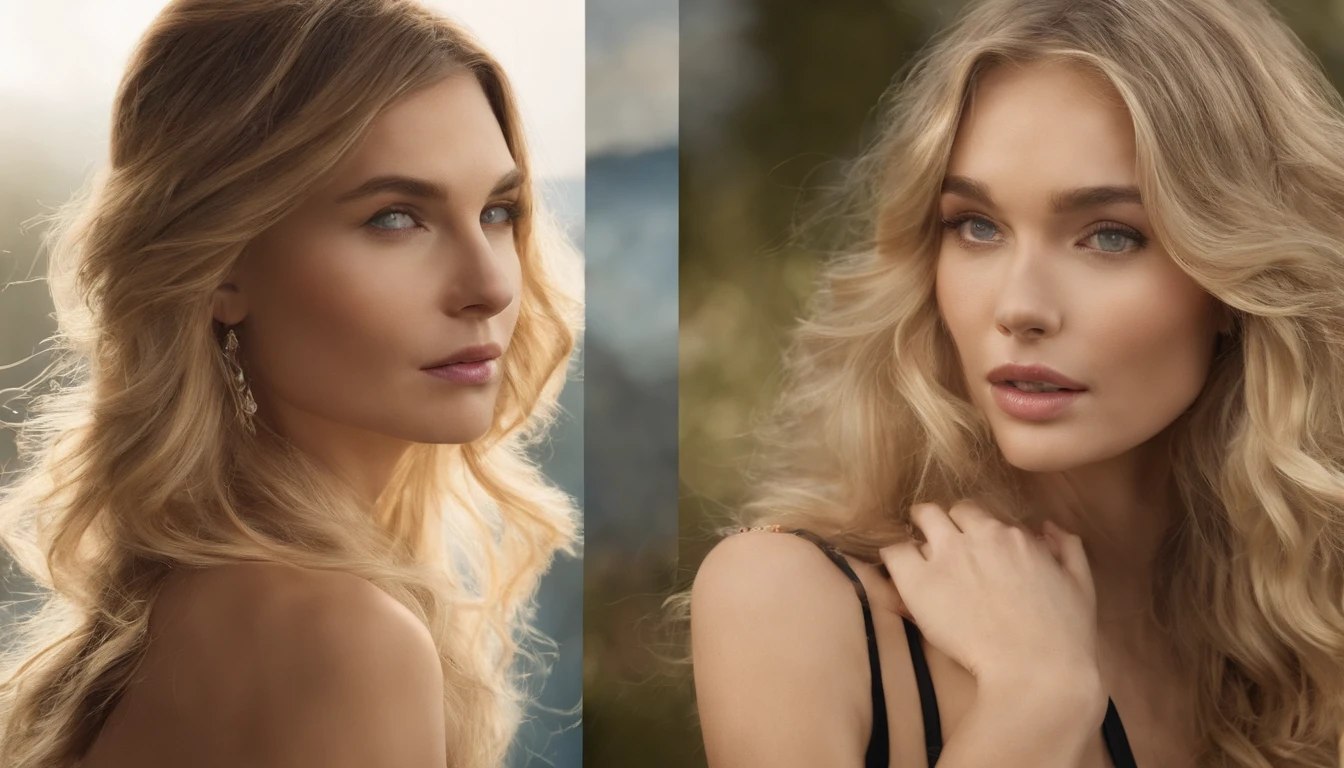 arafed woman with long blond hair wearing a black top, side portrait of imogen poots, with round face, victoria's secret model, center parted bangs, straight hairstyle, aleksandra waliszewska, eva elfie, commercial photo, a girl with blonde hair, leaked image, imogen poots, no makeup wavy hair