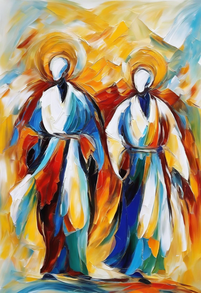 3 monks went back , under the sunlight, best composition, white background masterpiece oil painting, impasto painting.