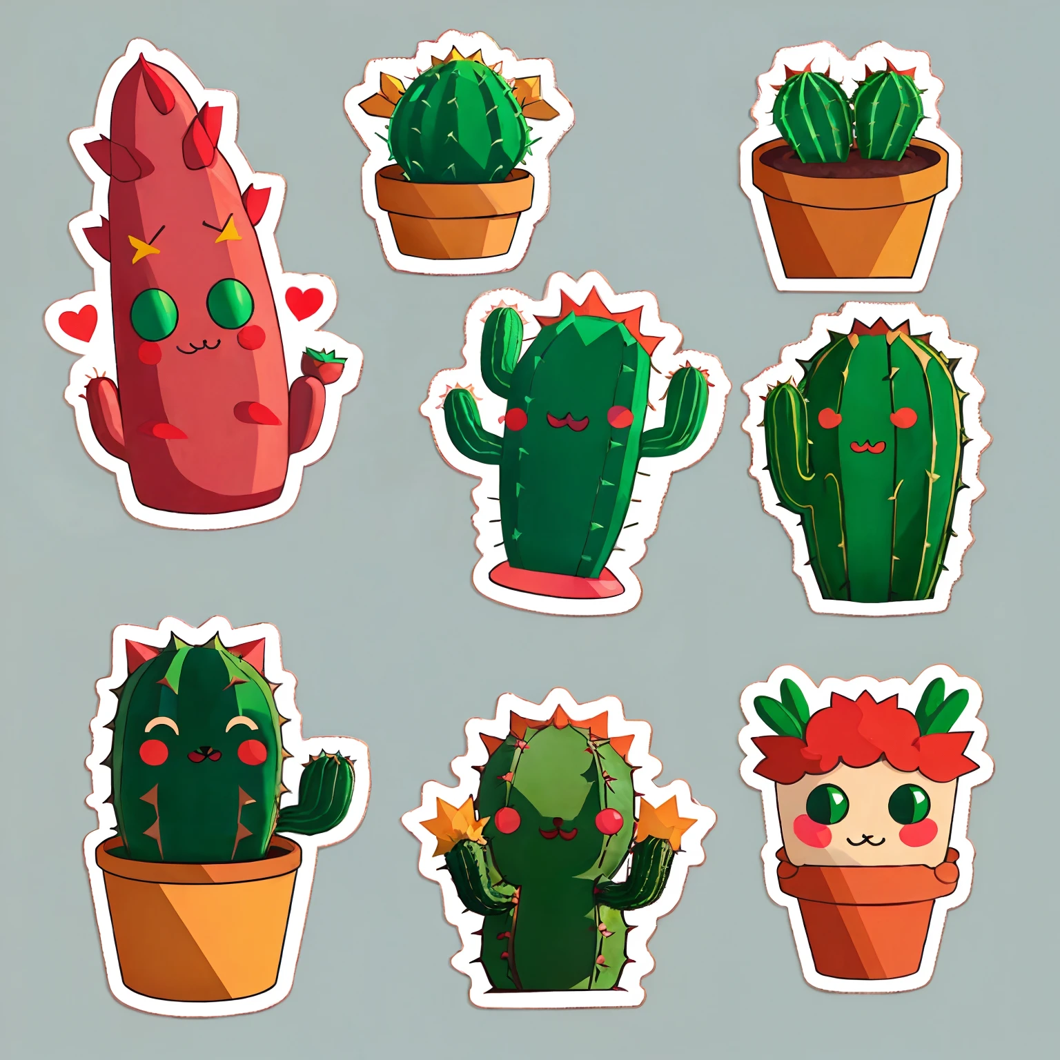 stickers of four cactus,cute,anthropomorphic cactus,emote,crying,Cry loudly,Many tears