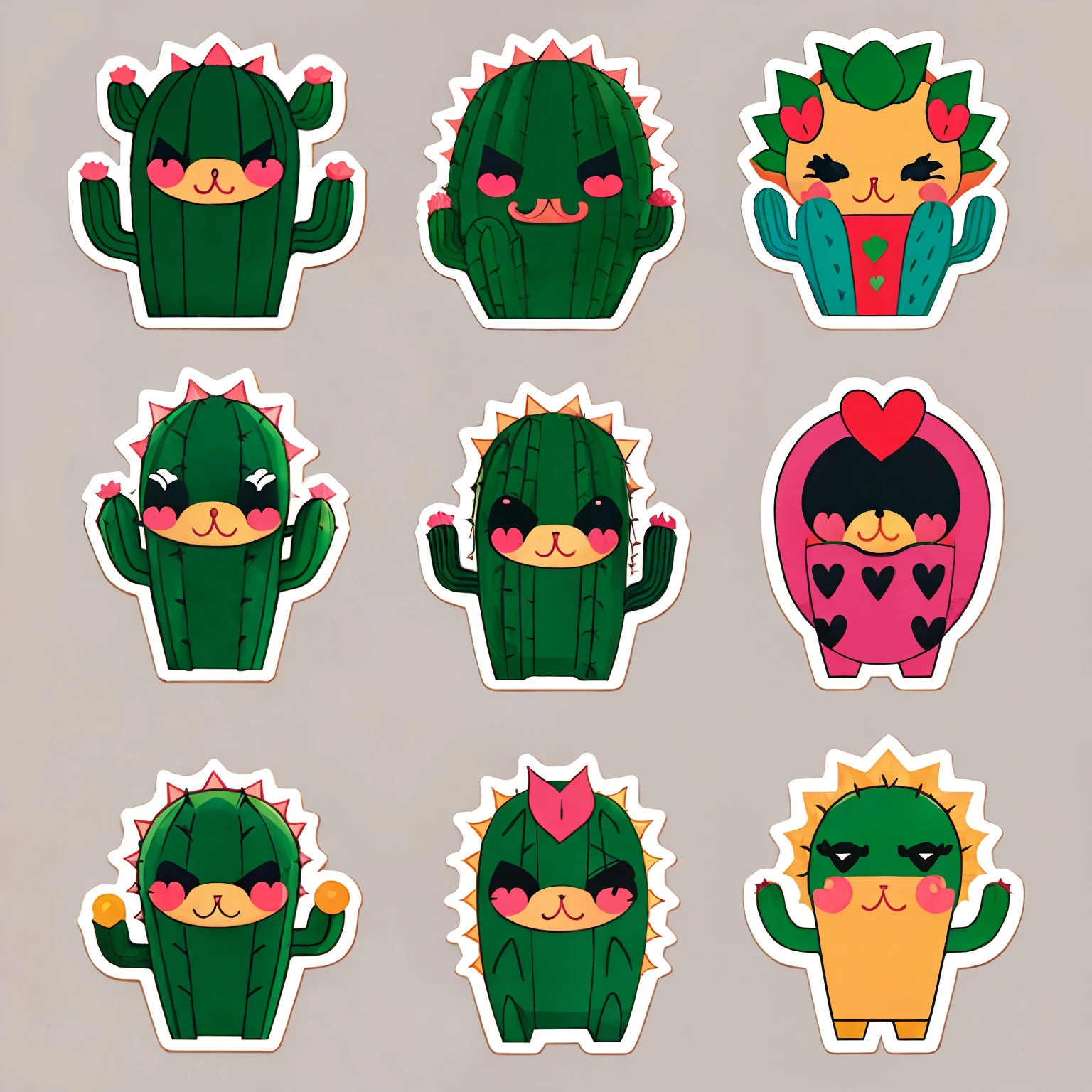 stickers of four cactus,cute,anthropomorphic cactus,Petite